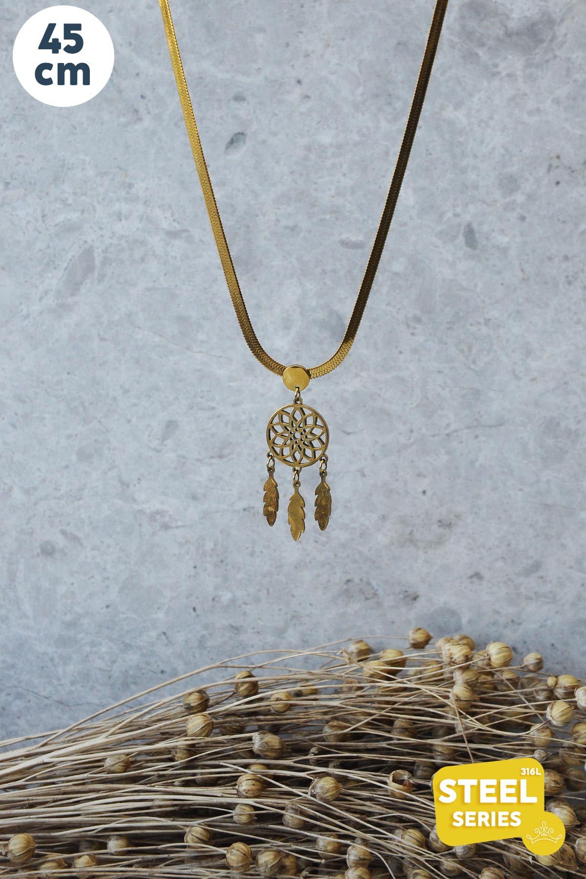 İtalian Dream Catcher Çelik Kolye 45 Cm AKL1479