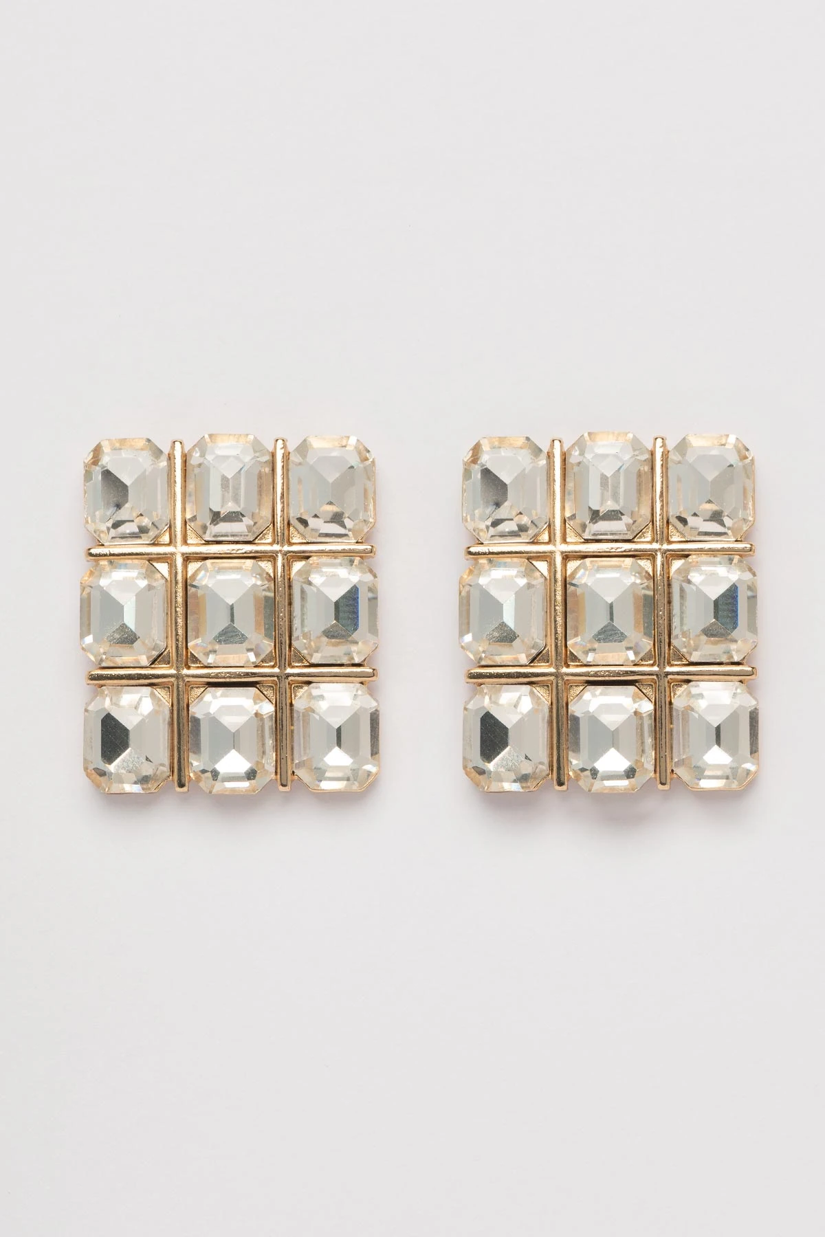 Gold Beyaz Taşlı Kare Büyük Stefany Küpe AKE9570