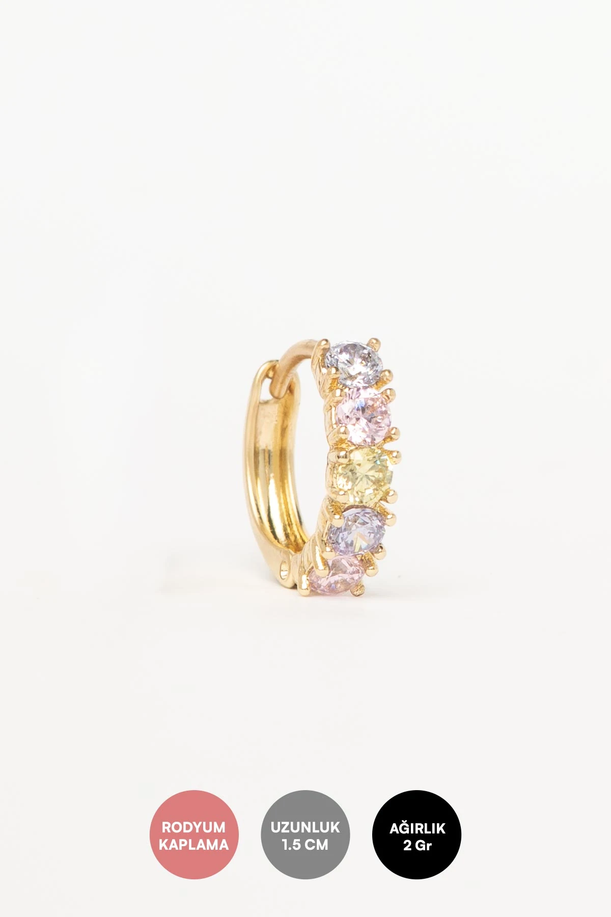 Gold Kare Renkli Kristal Taşlar Dizili Halka Luxury Küpe AKE9544