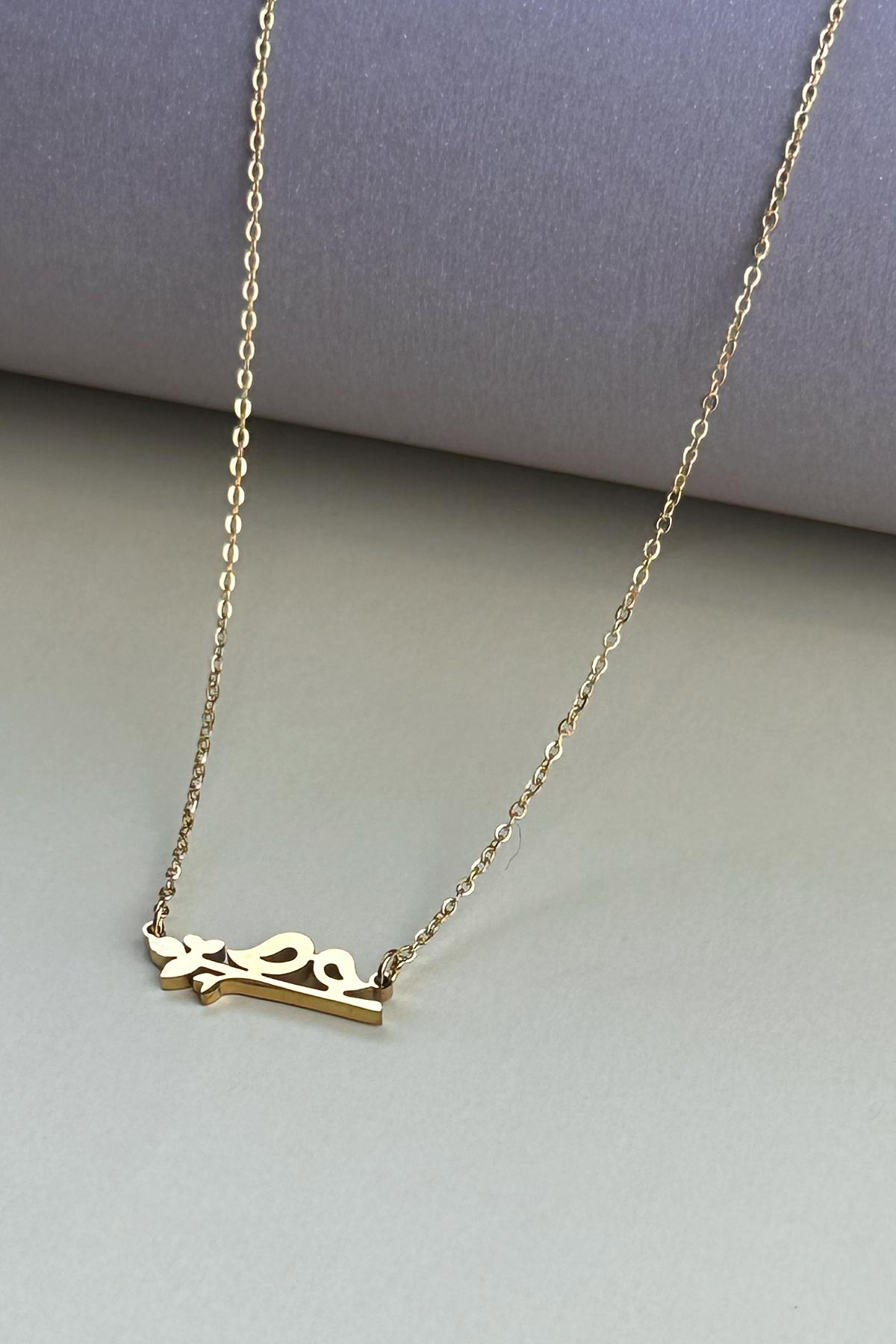 Gold Minimal Zincir Dal Üstünde Öpüşen Kuşlar Sallantılı Çelik Kolye 45 cm AKL3766