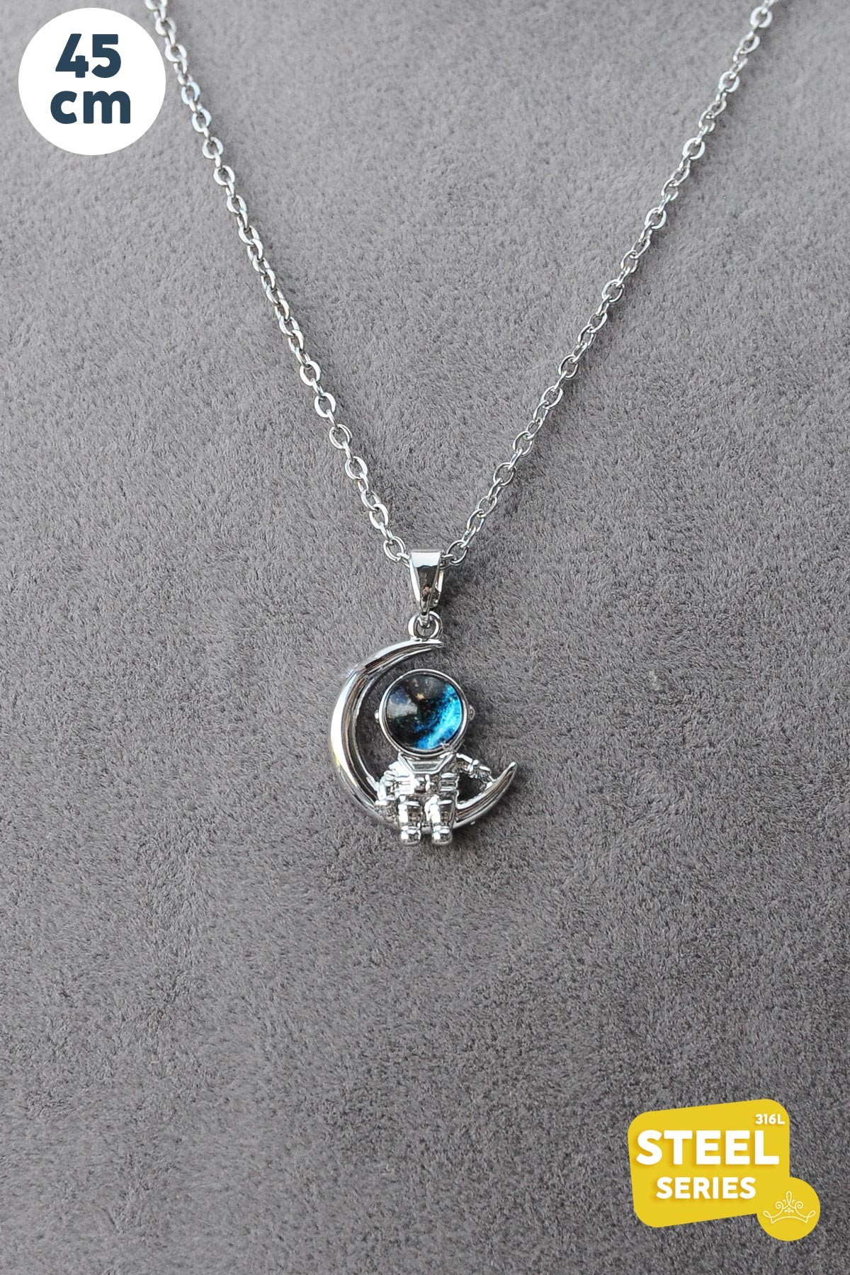 Silver Zincir Astranot Silver Ay Üzerinde 45cm Çelik Kolye AKL2631