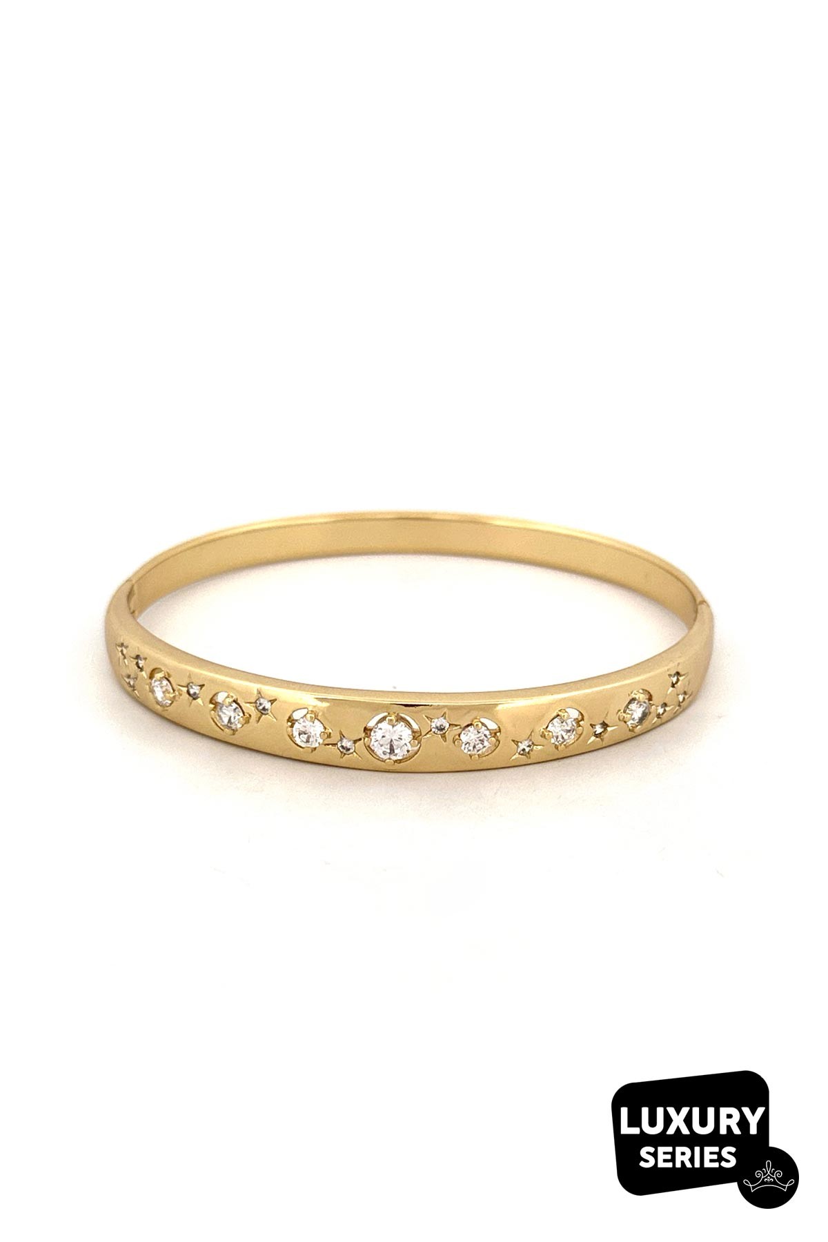 Gold Oyma Yıldız Tasarım Kristal Taş Detay Luxury Kelepçe ABL7079