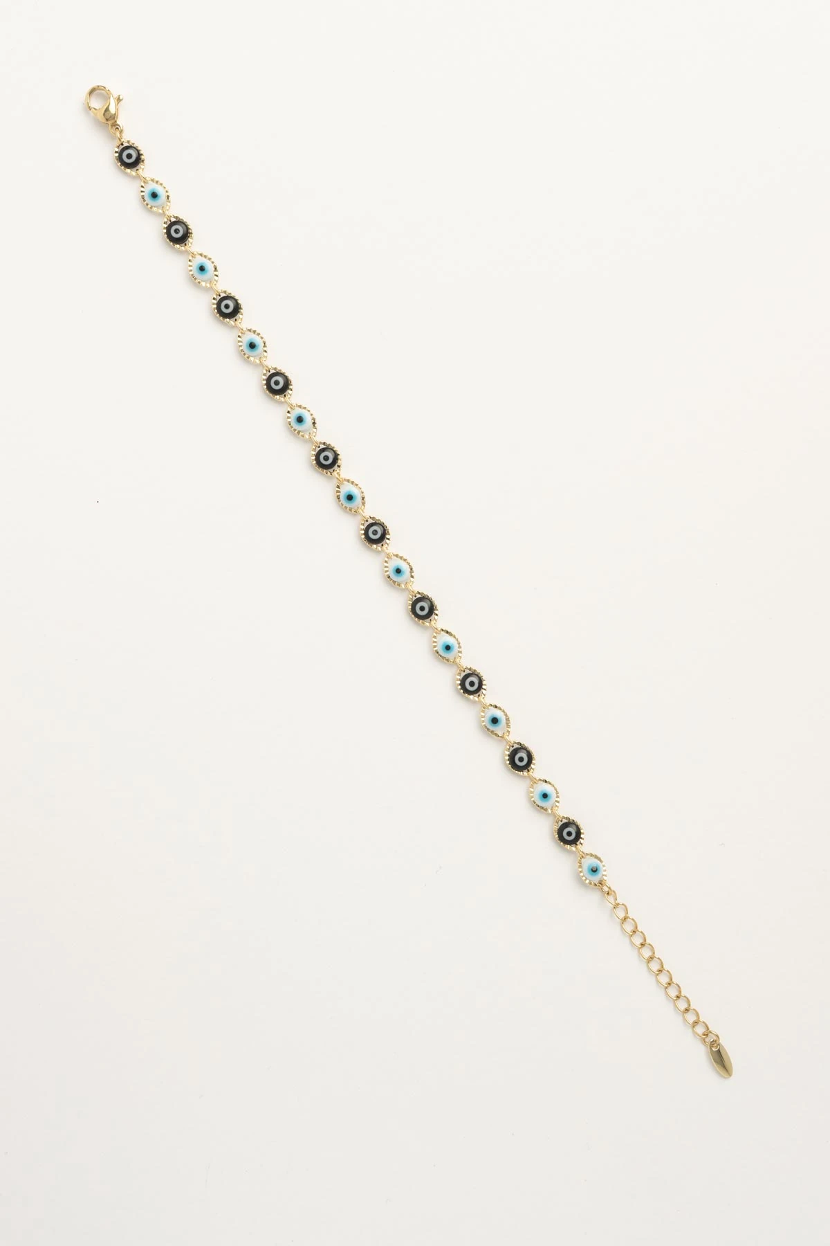 Gold Zincir Lacivert Ve Beyaz Nazar Boncuk Sıralı Luxury Bileklik ABL7601