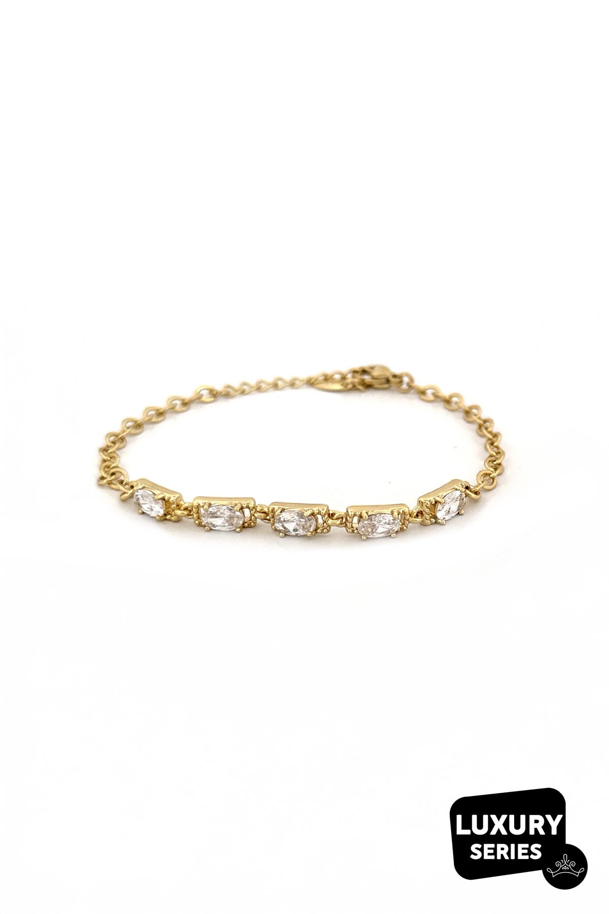 Gold Minimal Zincir Tasarım Sıra Oval Kristal Taşlar Luxury Bileklik ABL7028