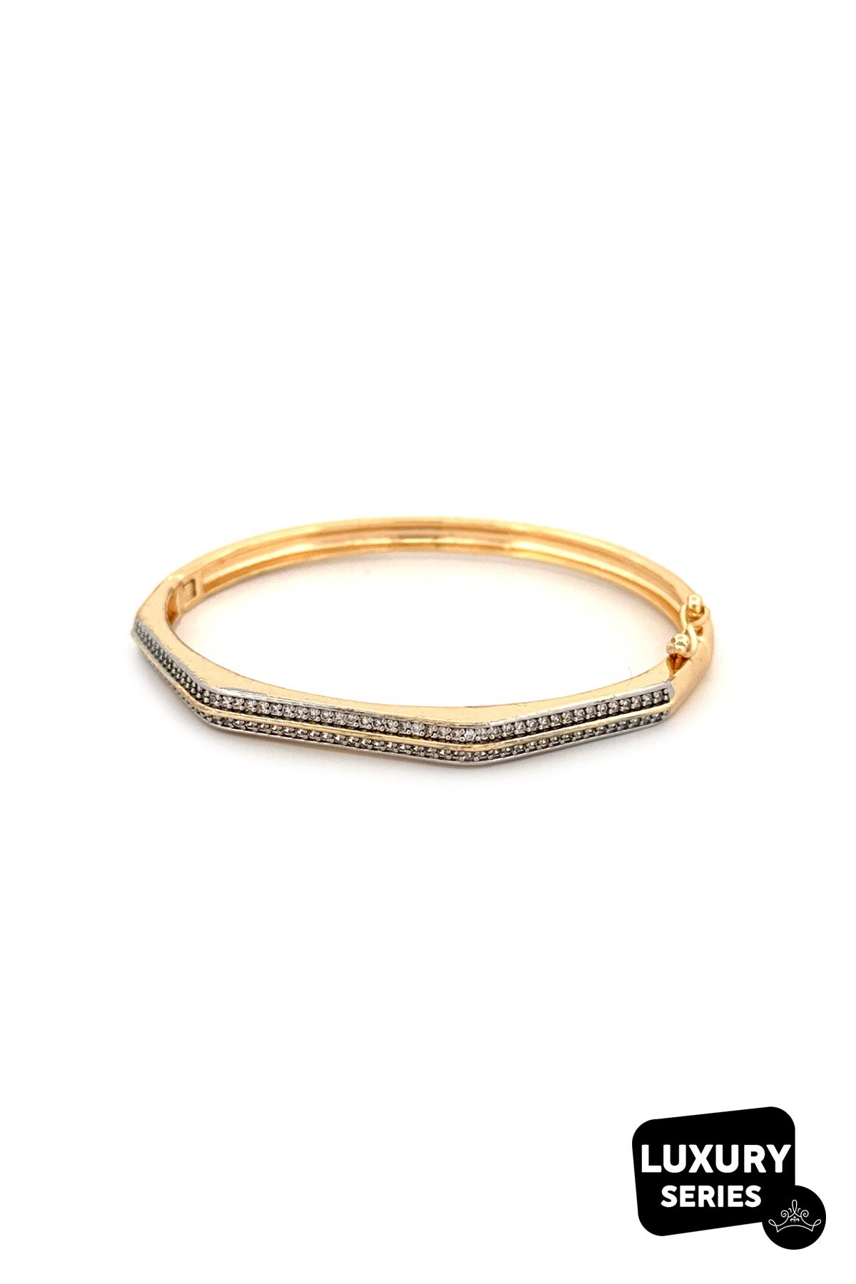 Gold Çift Zirkon Sıralı Yarı Köşeli Luxury Kelepçe Bileklik ABL7009