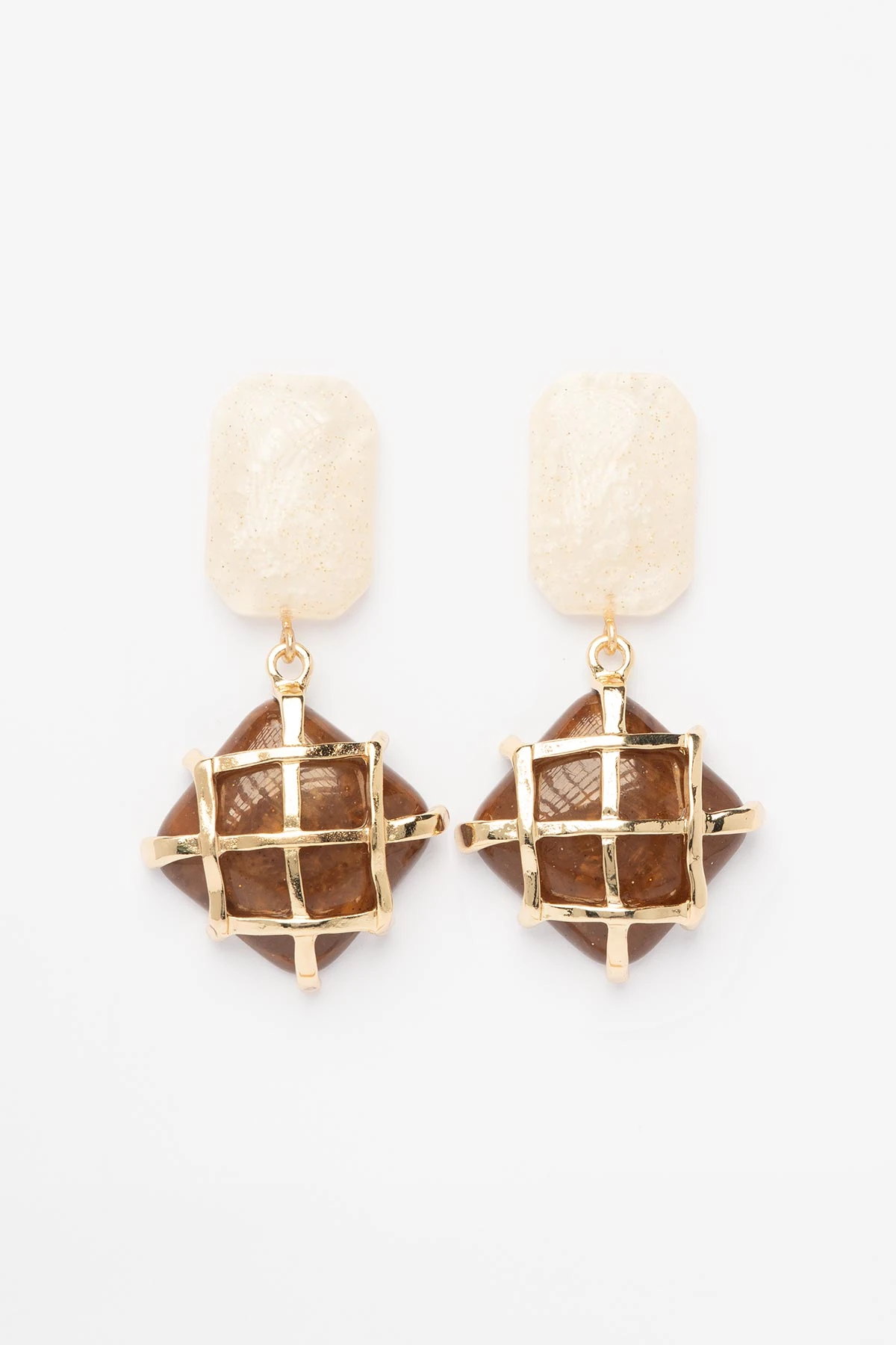 Koyu Kahve Kafes Taşı Stefany Küpe AKE9463