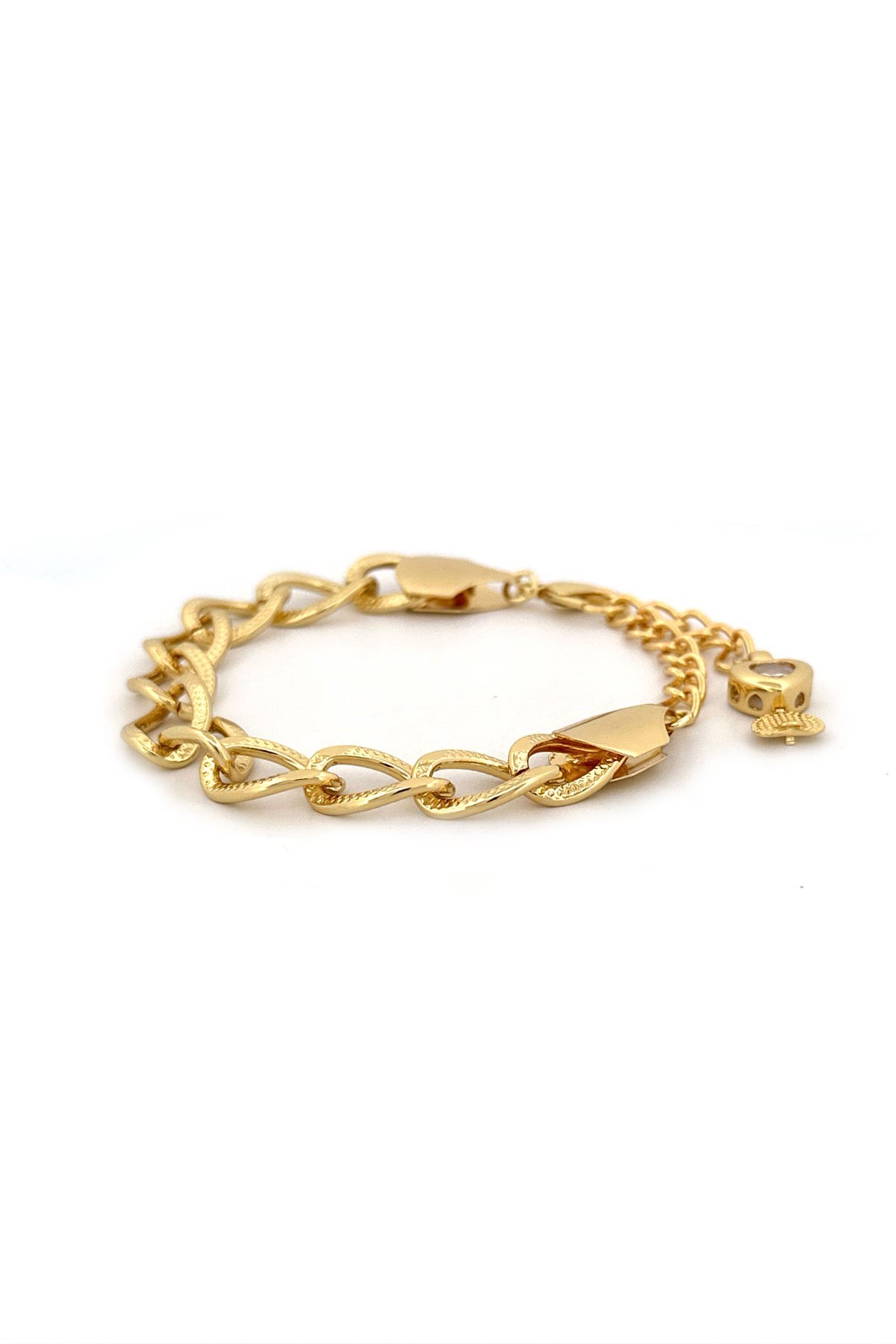 Gold Lazer Kesim Büyük Curb Zincir Tasarım Bileklik ABL7122