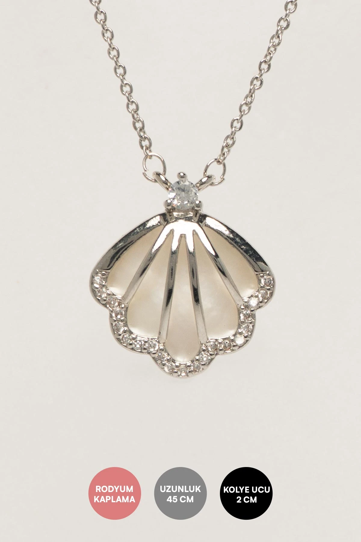 Silver Zirkon Kenarlı Deniz Kabuğu Ve Deniz Yıldızı Sallantılı Luxury Kolye AKL4408