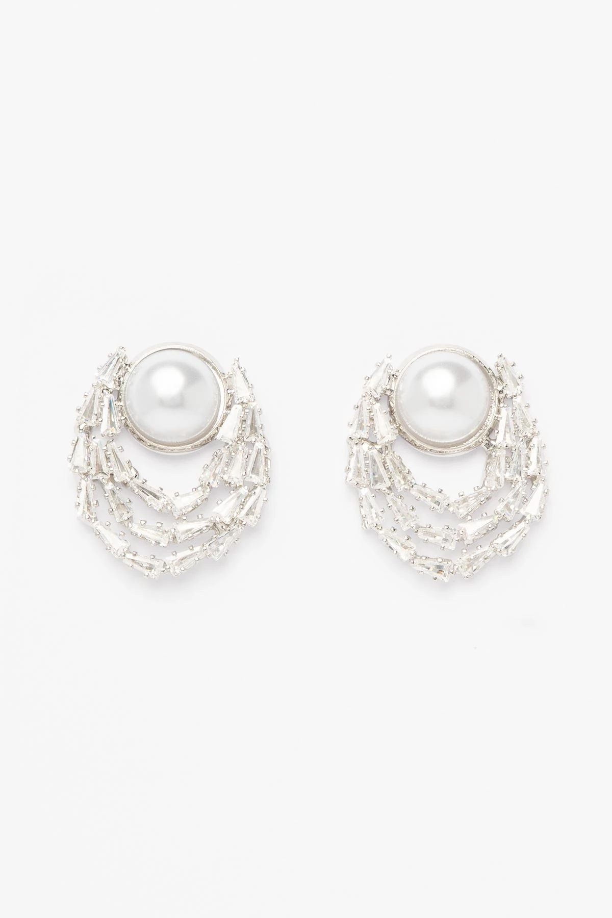 Krisral Taş Detay Ortası Dolgulu Büyük İnci Tasarım Shiny Küpe AKE9514