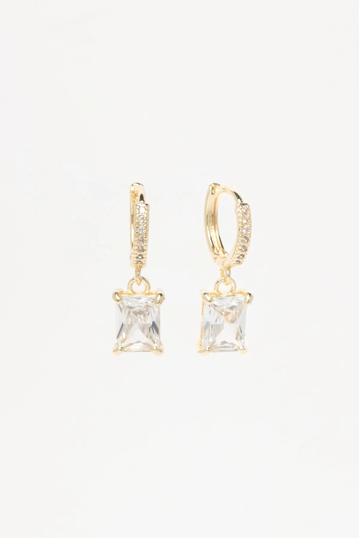 Gold Zirkon Detay Büyük Kare Tektaş Sallantılı Glory Küpe AKE9450