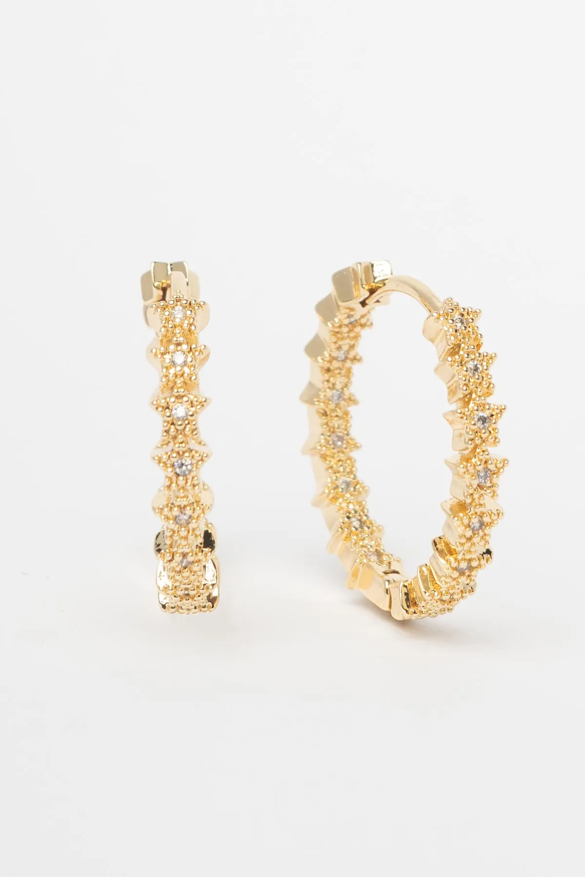 Gold Zirkon Detay Mini Yıldız Sıralı Halka Glory Küpe AKE9594