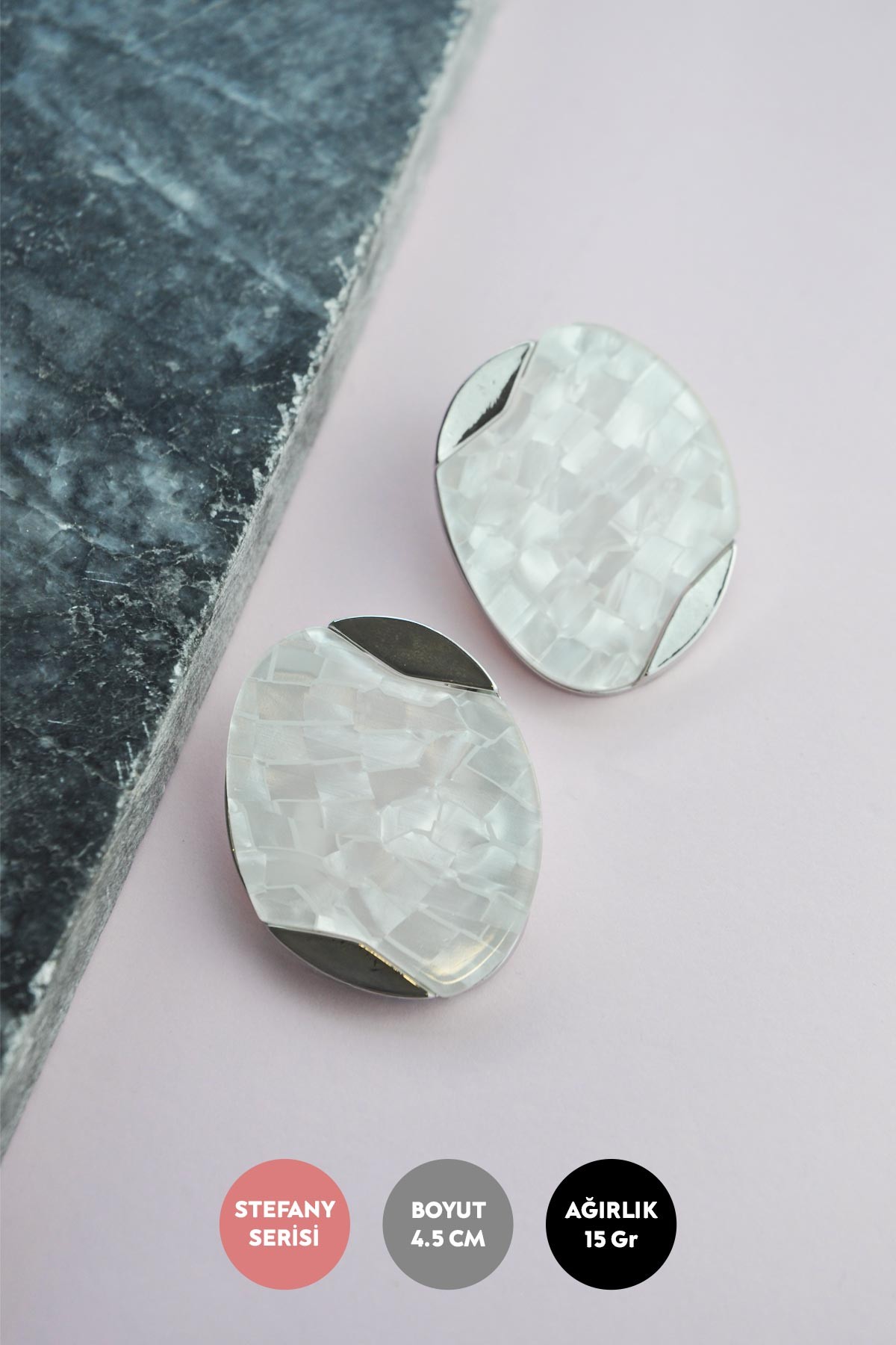 Silver Vintage Tasarım Big Marble Stefany Küpe AKE9000
