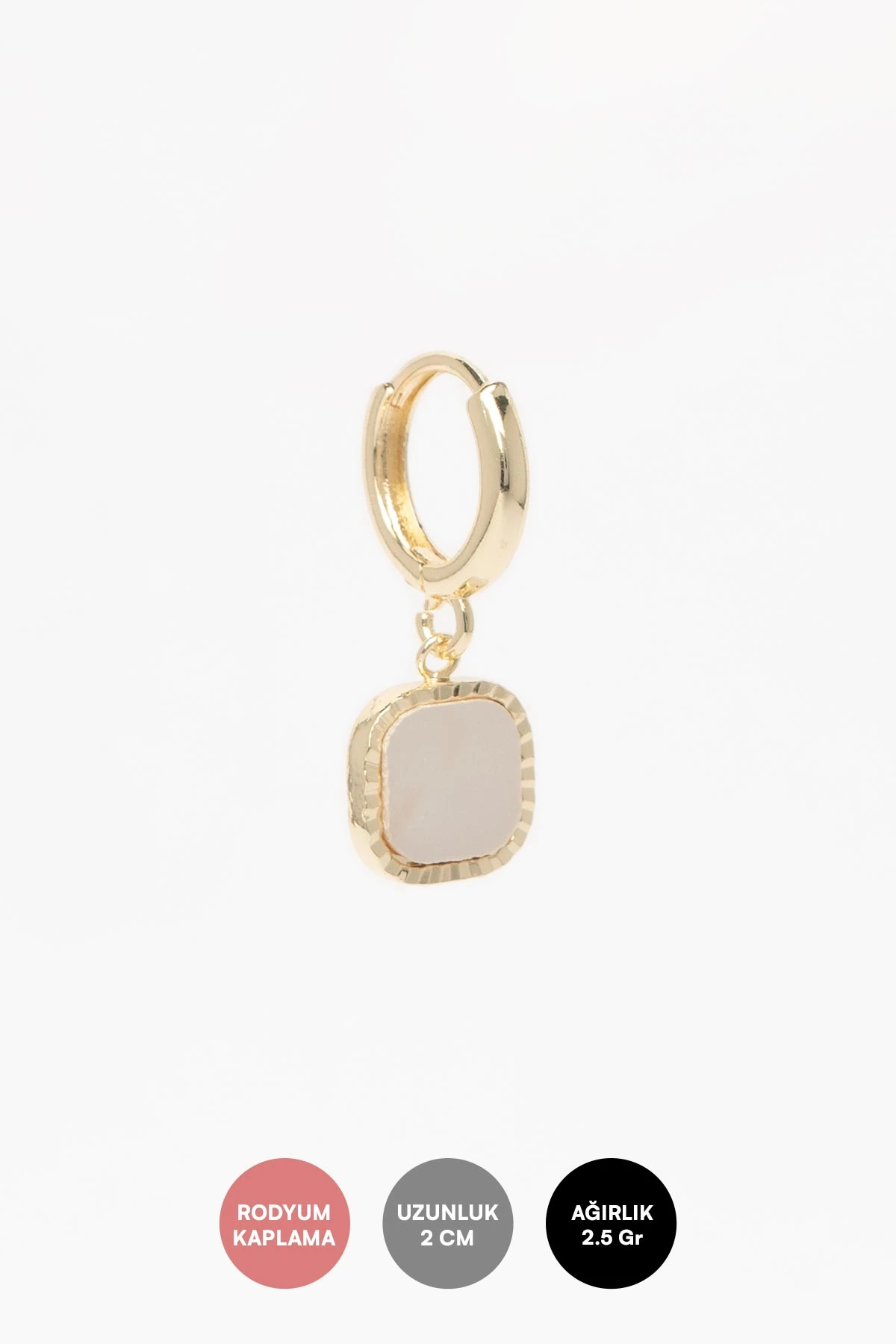 Gold 14K Beyaz Sedef Detay Kare Figür Sallantılı Glory Küpe AKE9425