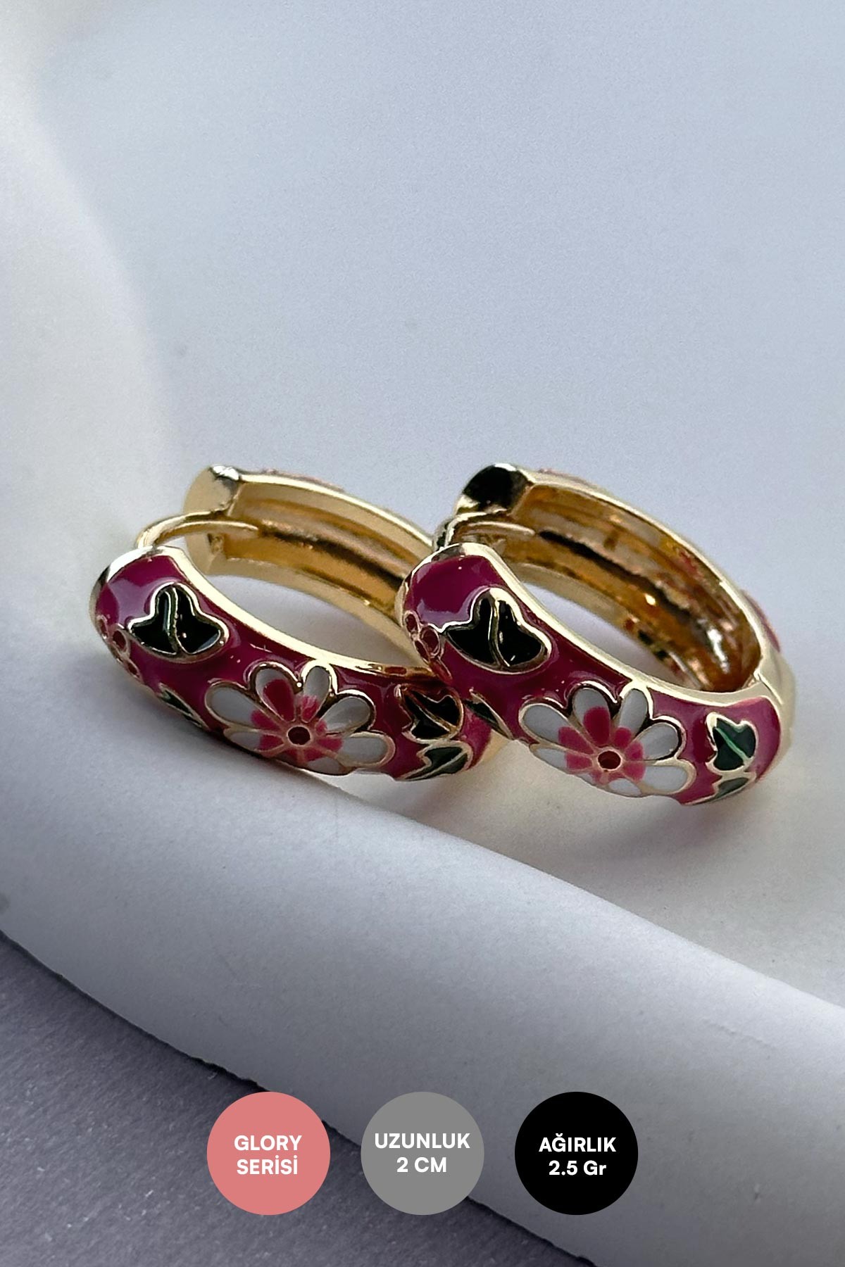 Pembe Mineli Çiçek Desen Halka Glory Küpe AKE5857