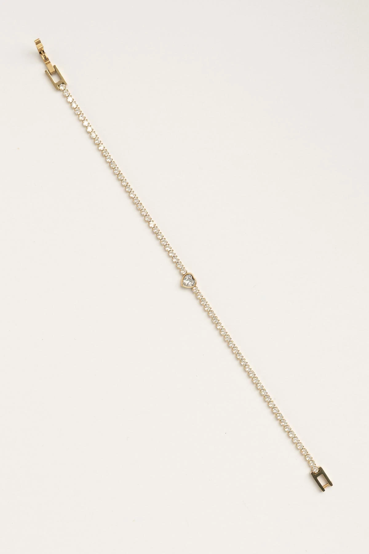 Gold Minimal Suyolu Tasarım Kalp Tektaş Detay Çelik Bileklik ABL7557