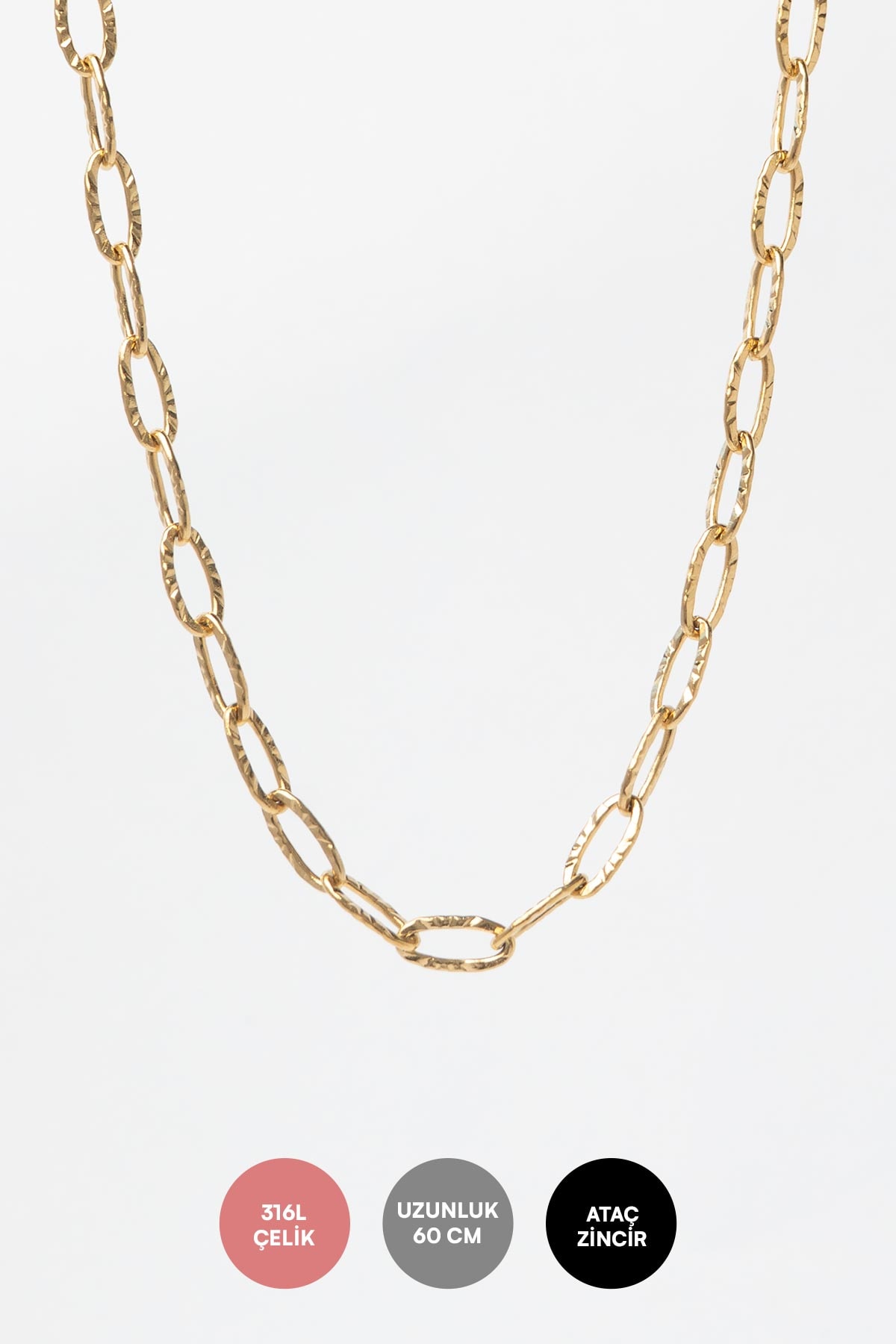 Gold Parlak Basic Zincir 60cm Çelik Kolye AKL4204