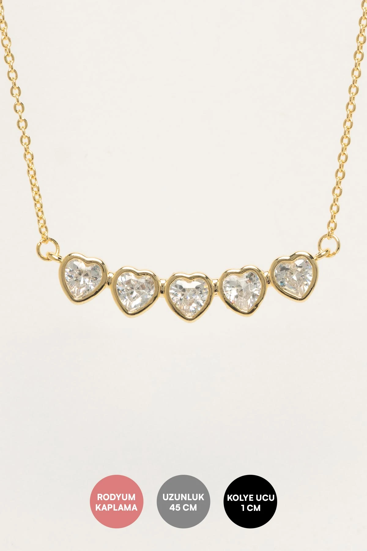 Gold Minimal Beş Kalp Sallantılı Luxury Bileklik AKL4405