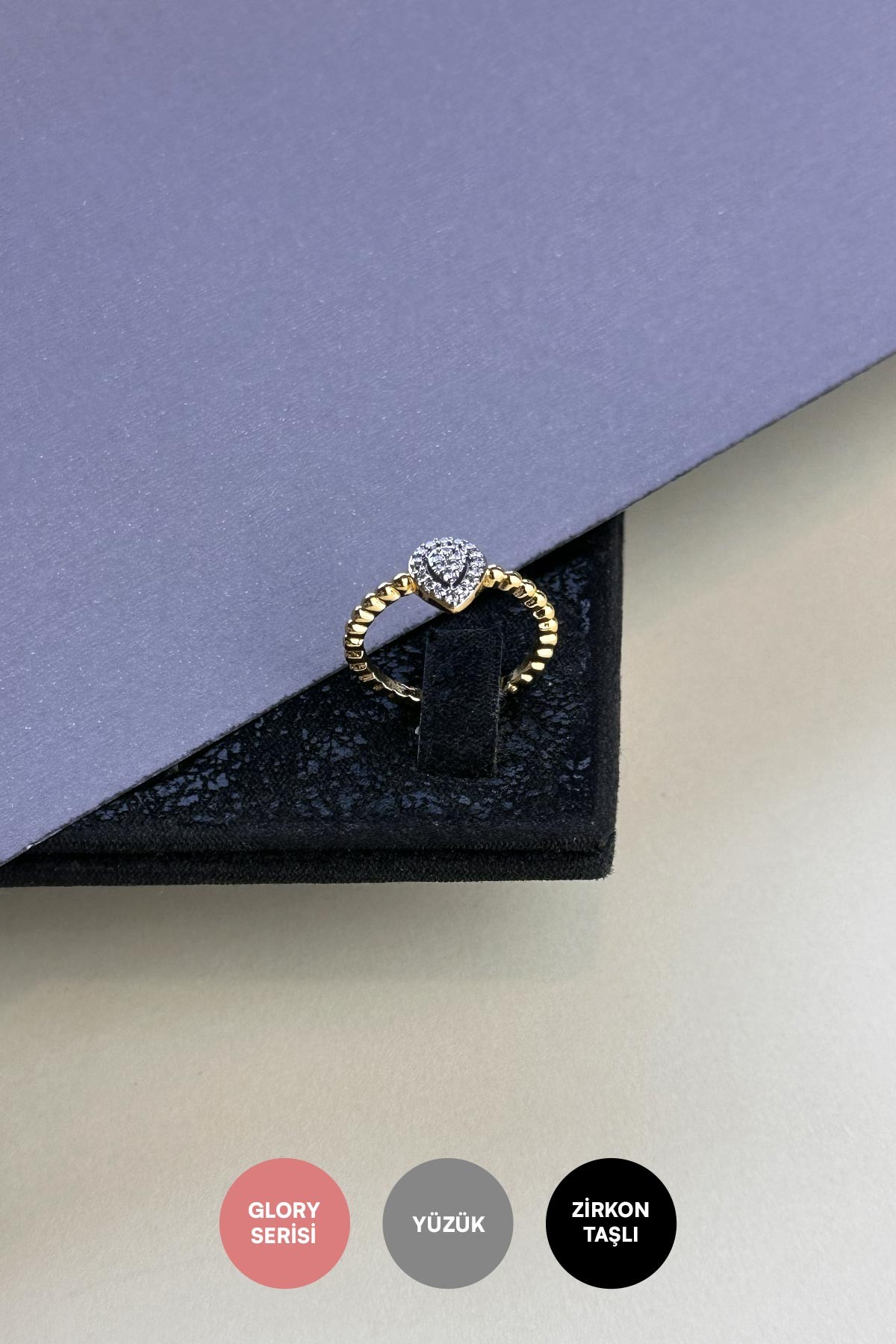 Gold Topçuk Tasarım Zirkon Damla Detay Glory Yüzük AYZ8386