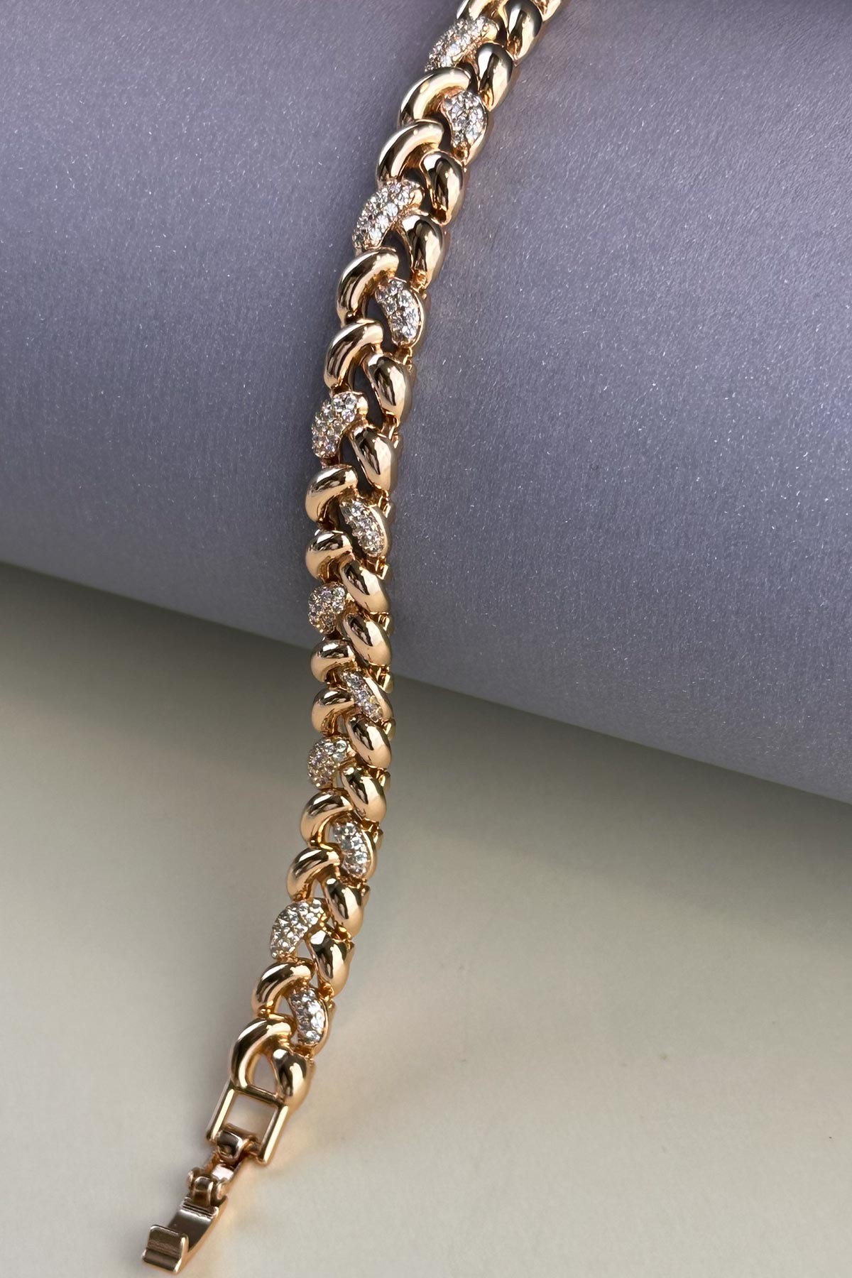 Gold Zirkon Detay Örgü Tasarım Zincir Luxury Bileklik ABL7203