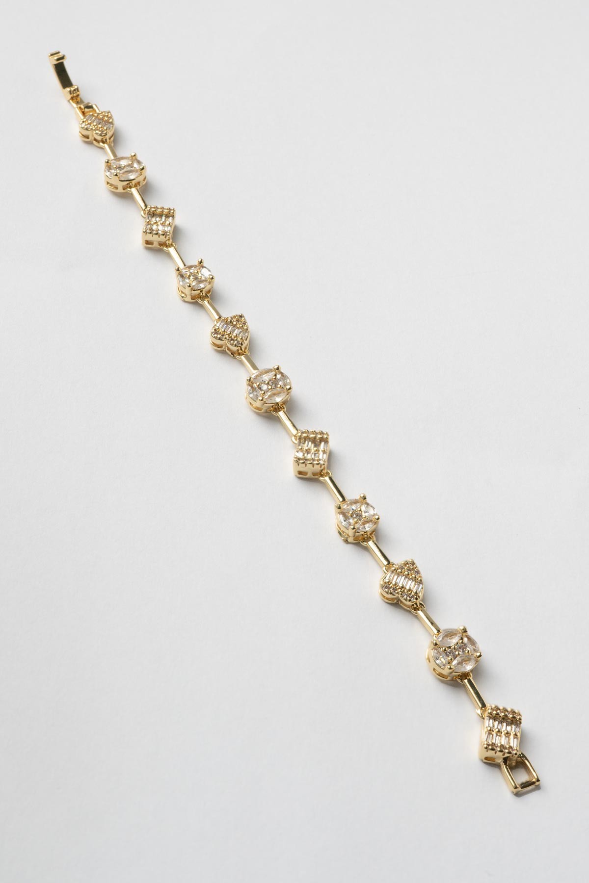 Gold 14K Zirkon Detay Kalp Kare Ve Yuvarlak Desen Luxury Bileklik ABL7389