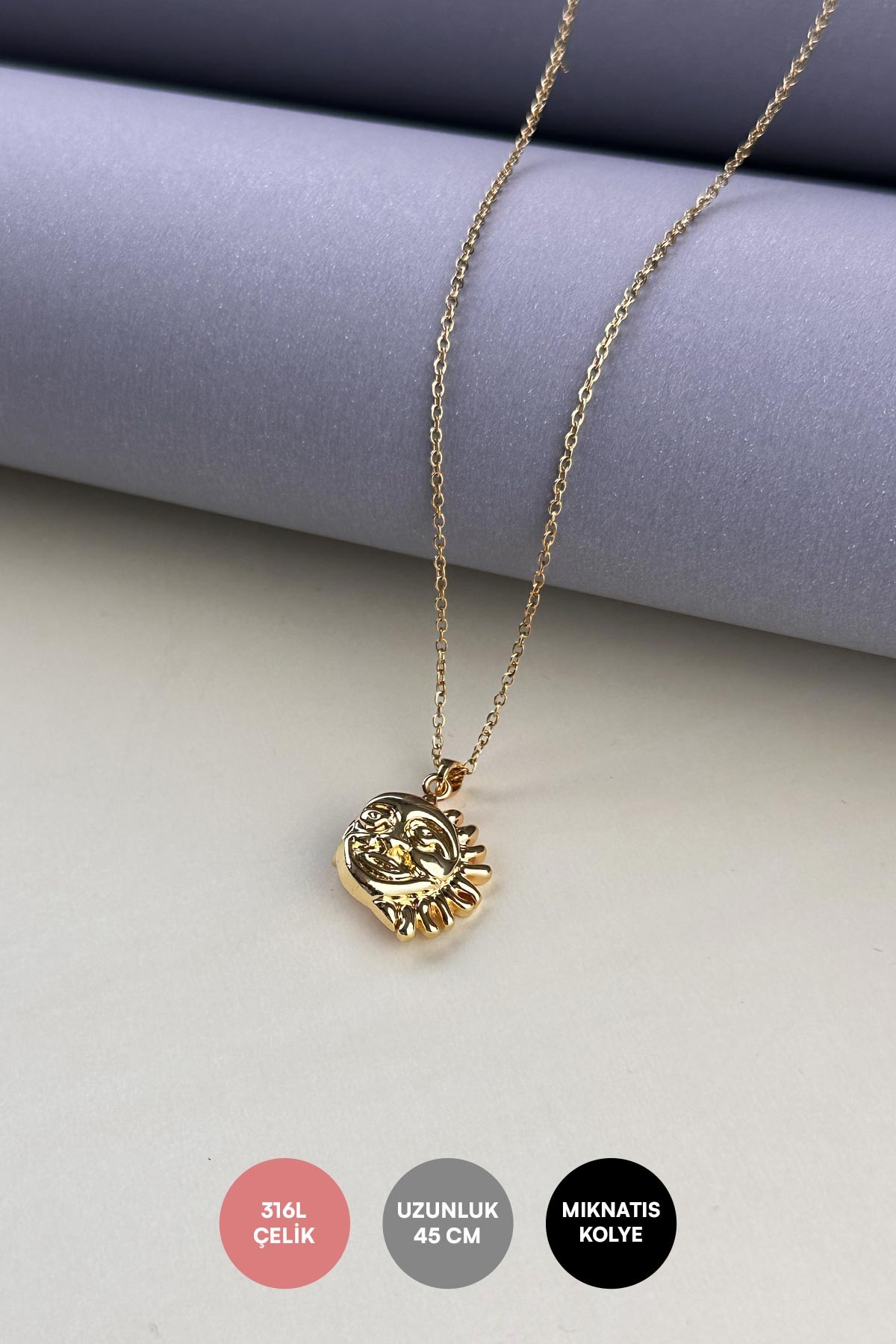 Gold Silver Minimal Zincir Arkadaşlık Kolyesi Tasarım Ay Ve Güneş Çelik Kolye 45 cm AKL3846