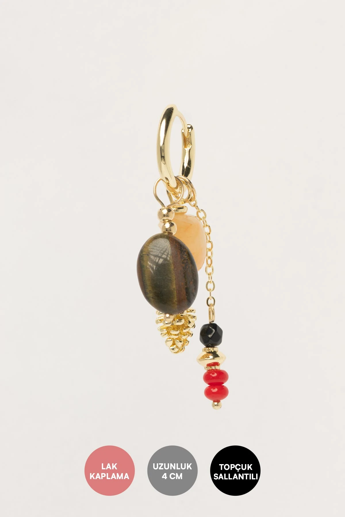 Gold Halka Kahve Boncuk Ve Altın Kozalak Sallantılı Stefany Küpe AKE9581