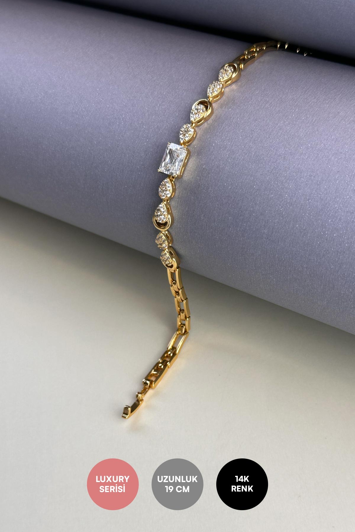 Baget Taş Detay Light Gold Zirkon Minimal Damlalar Tasarım Luxury Bileklik ABL7182