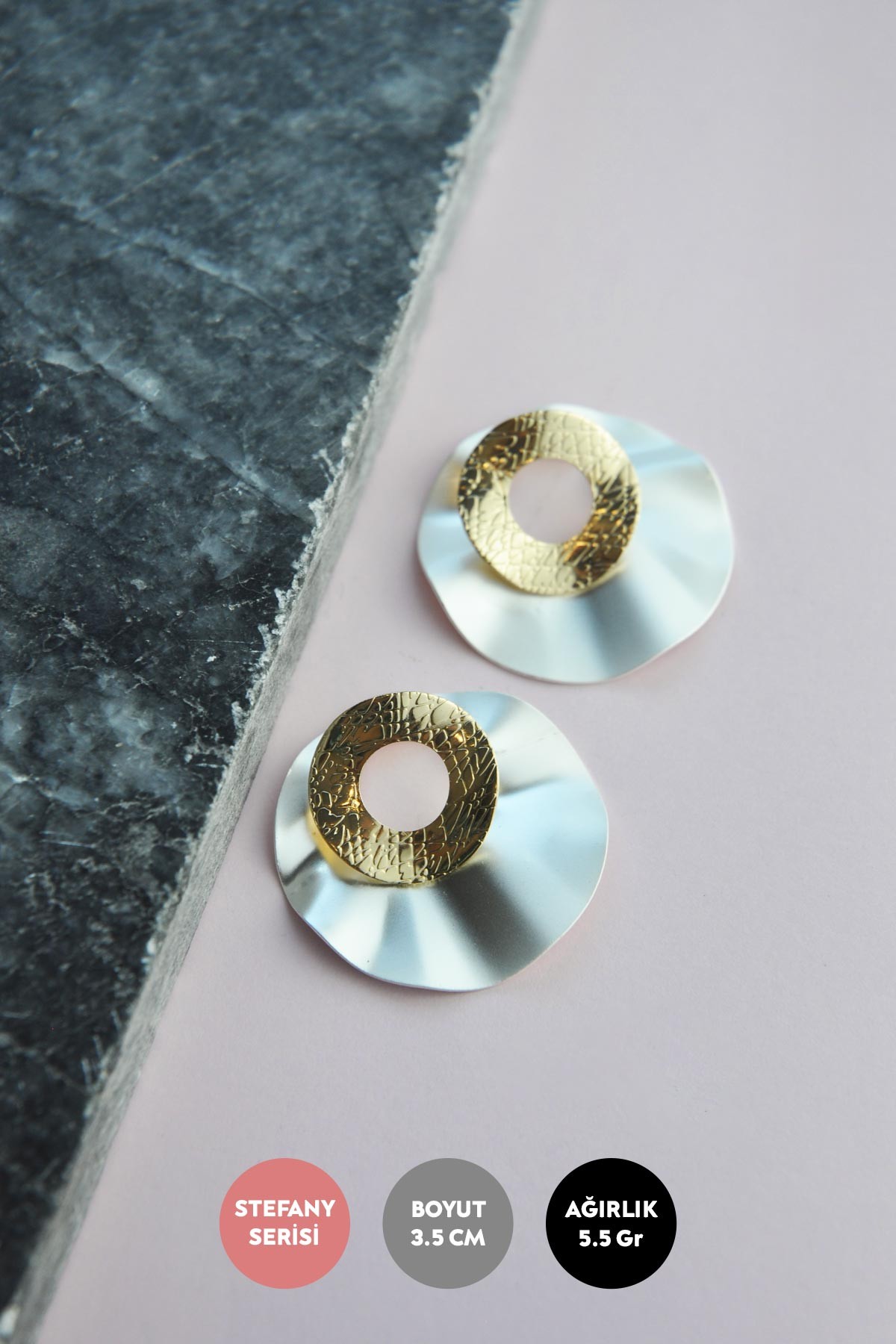 Gold Lazer Detay Silver Gotik Çember Tasarım Stefany Küpe AKE8966
