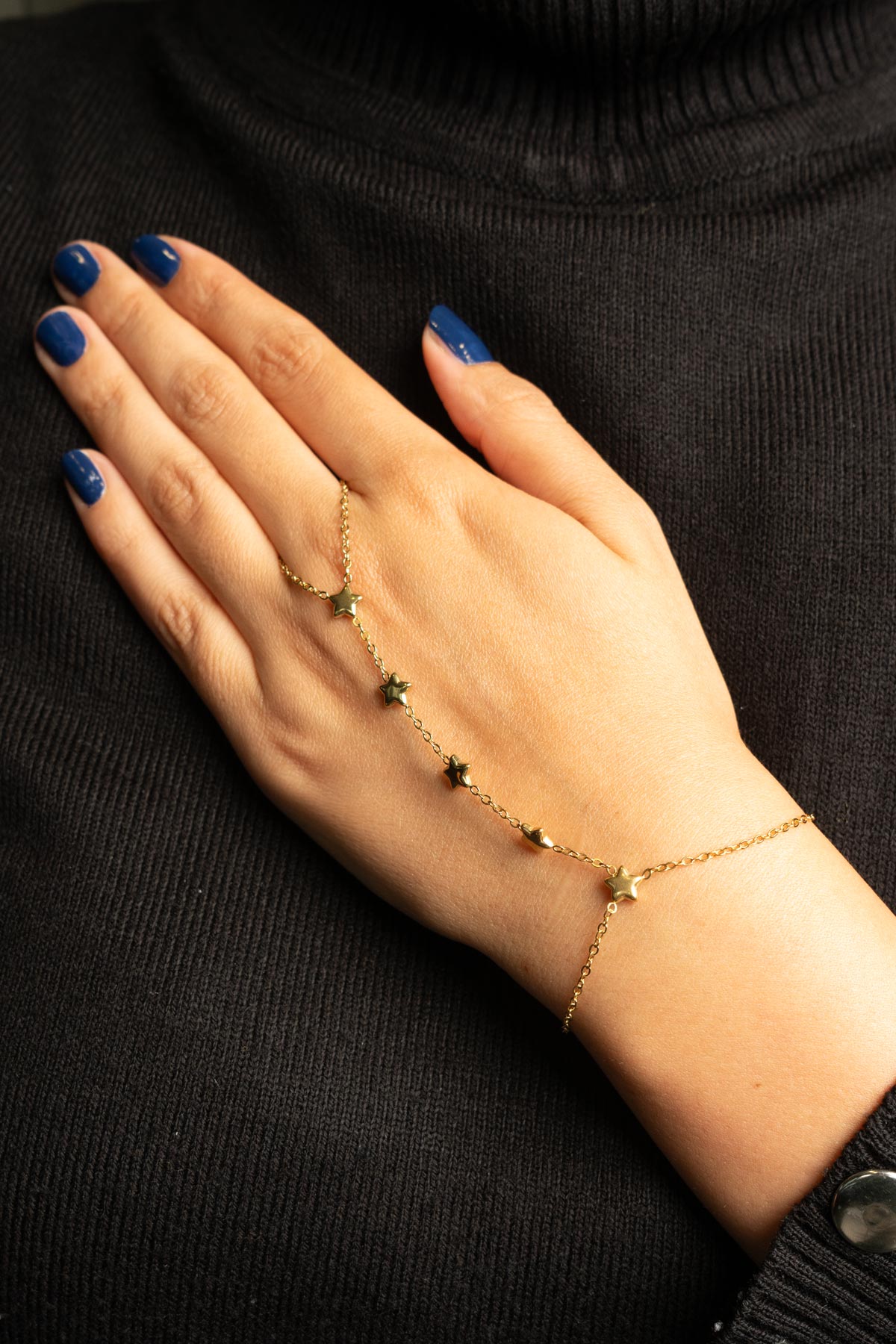 Gold Dolgulu Minimal Beş Yıldız Çelik Şahmeran ASH1118