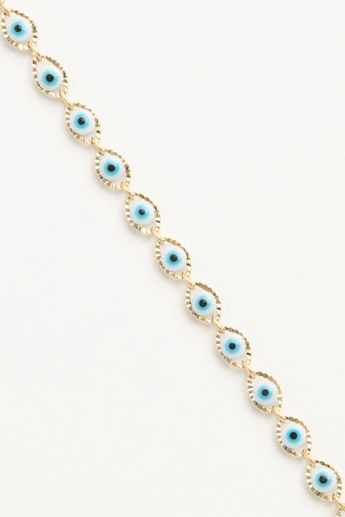 Gold Zincir Beyaz Nazar Boncuk Sıralı Luxury Bileklik ABL7602