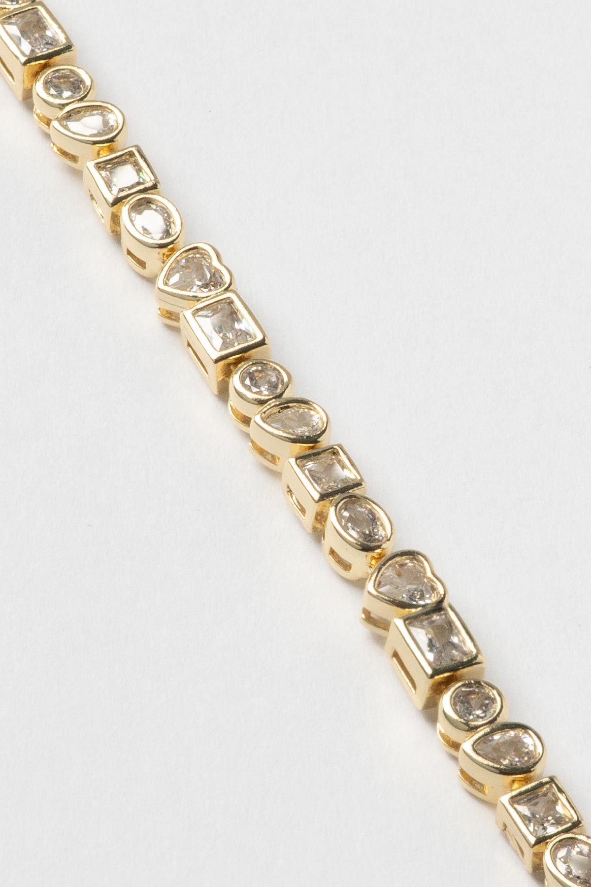 Gold 14K Minimal Kare Kalp Damla Ve Yuvarlak Tasarım Kristal Taş Sıralı Luxury Bileklik ABL7397