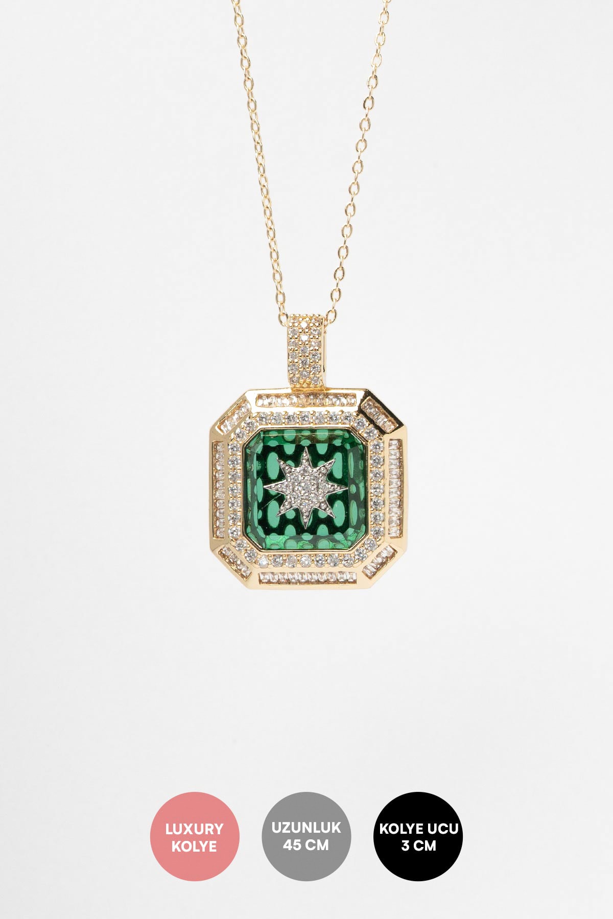Gold Starburst Gem Green Luxury Kolye AKL4265