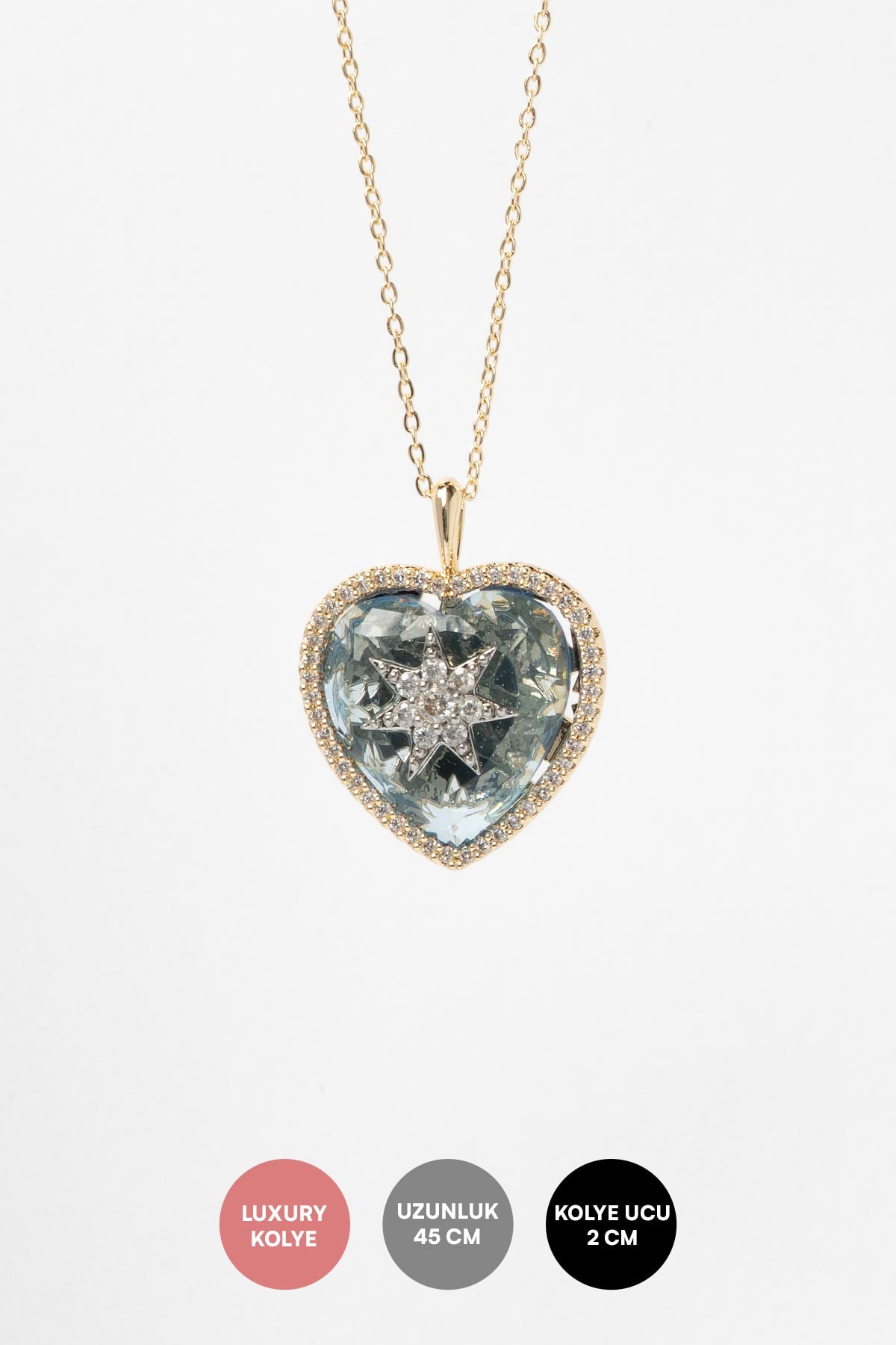 Gold Starlit Heart Blue Luxury Kolye AKL4271