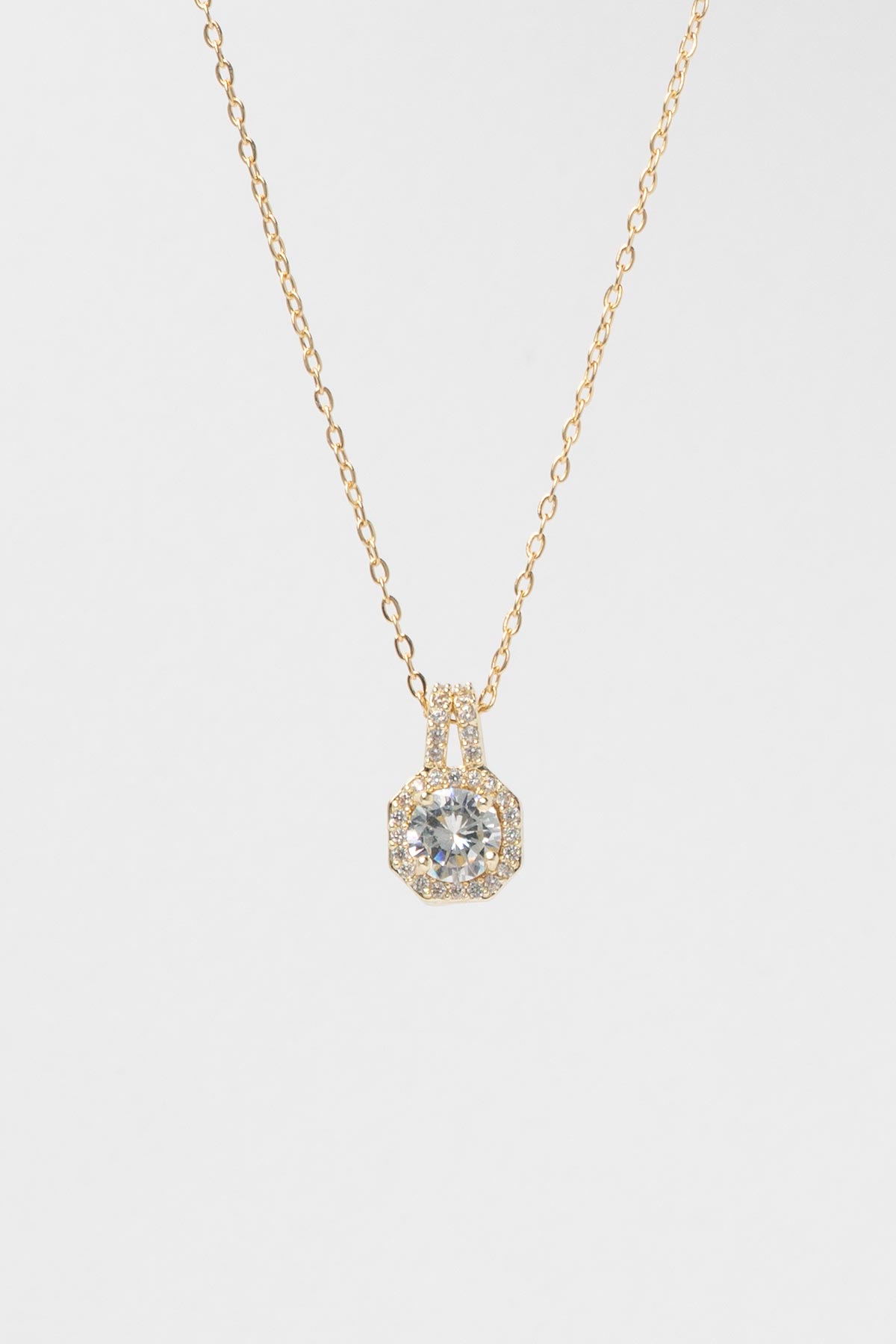 Gold Zirkon Detay Çerçeveli Tektaş Sallantılı Luxury Kolye AKL4243