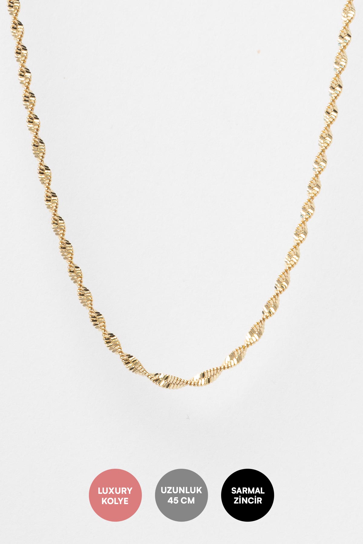 Gold 14K Parıltılı Burgu Zincir Luxury Kolye AKL4258