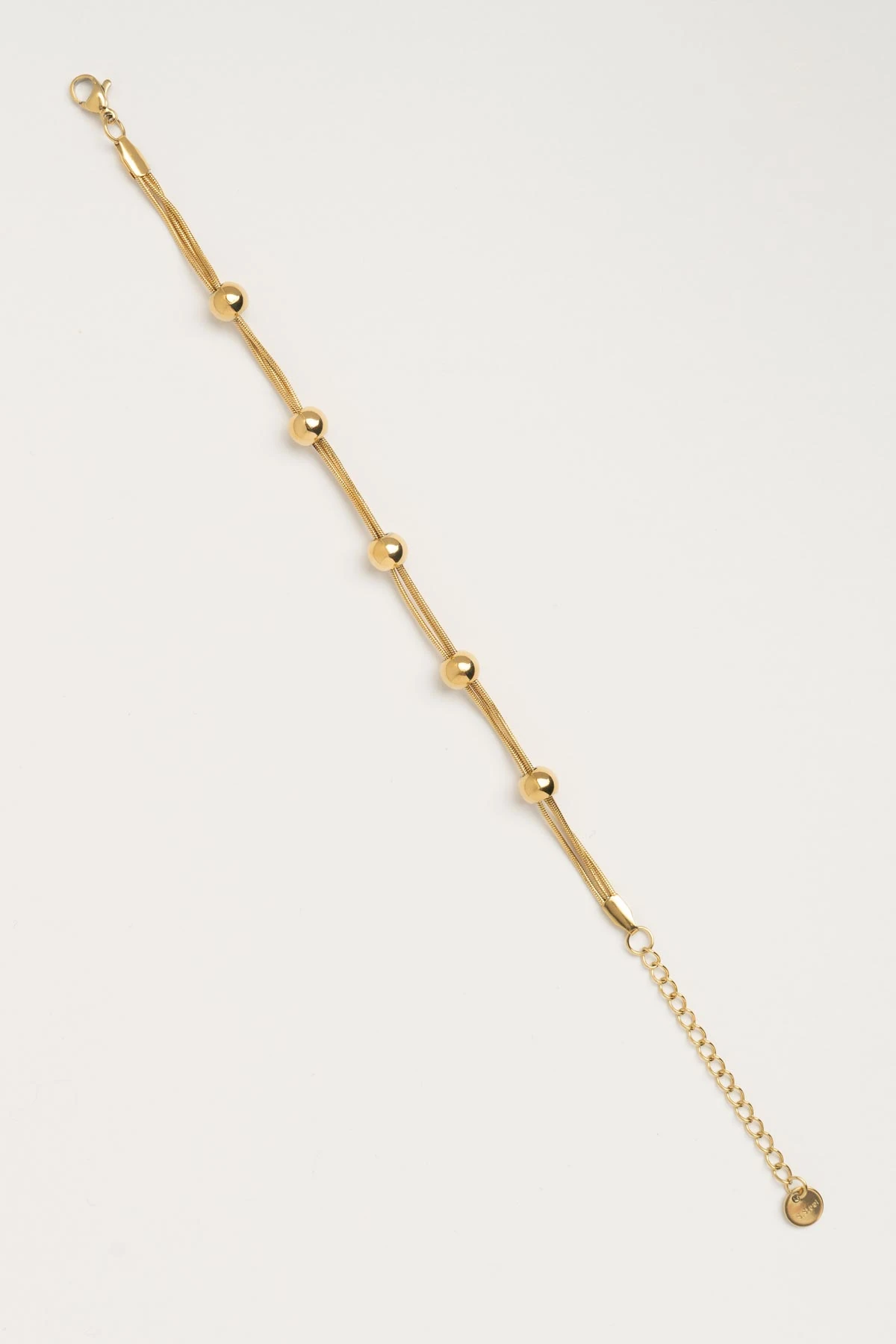 Gold Üçlü Minimal Boru Zincir Büyük Topçuk Sıralı Çelik Bileklik ABL7547