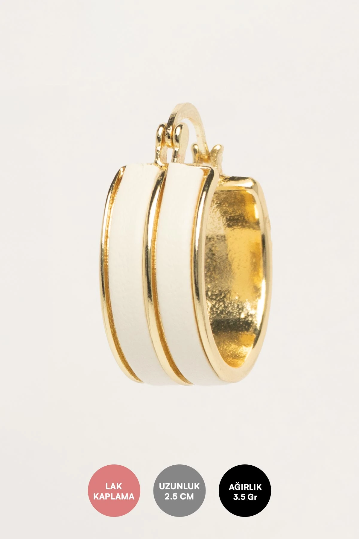 Beyaz Çift Çizgi Halka Stefany Küpe AKE9774