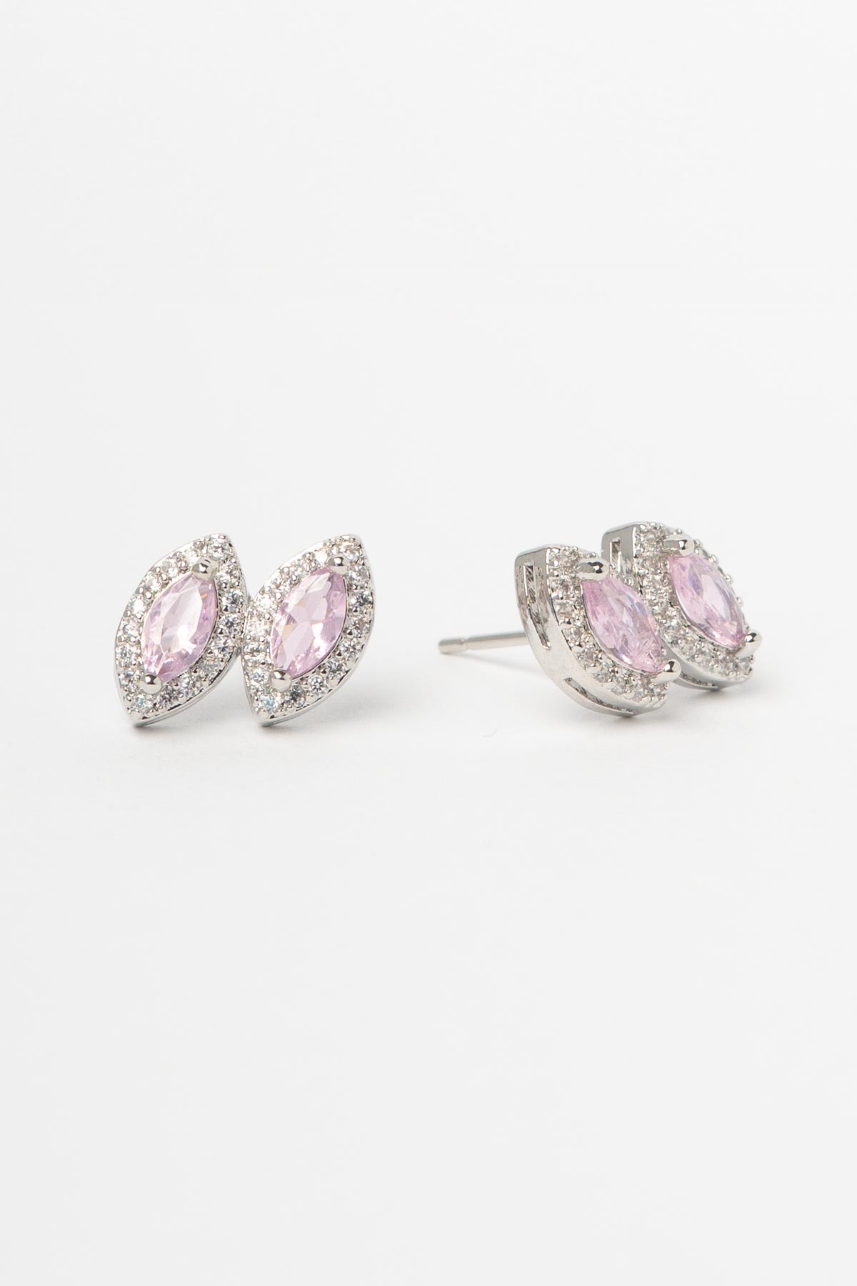 Silver Zirkon Taş Kaplı Çiftli Damla Tasarım Pembe Kristal Taş Detay Glory Küpe AKE9284