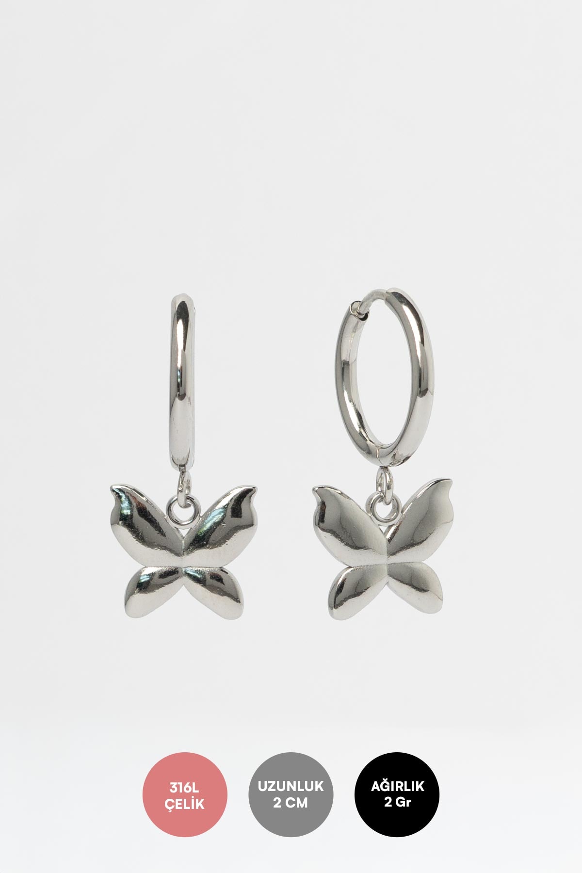 Silver Kelebek Sallantılı Halka Çelik Küpe AKE9241