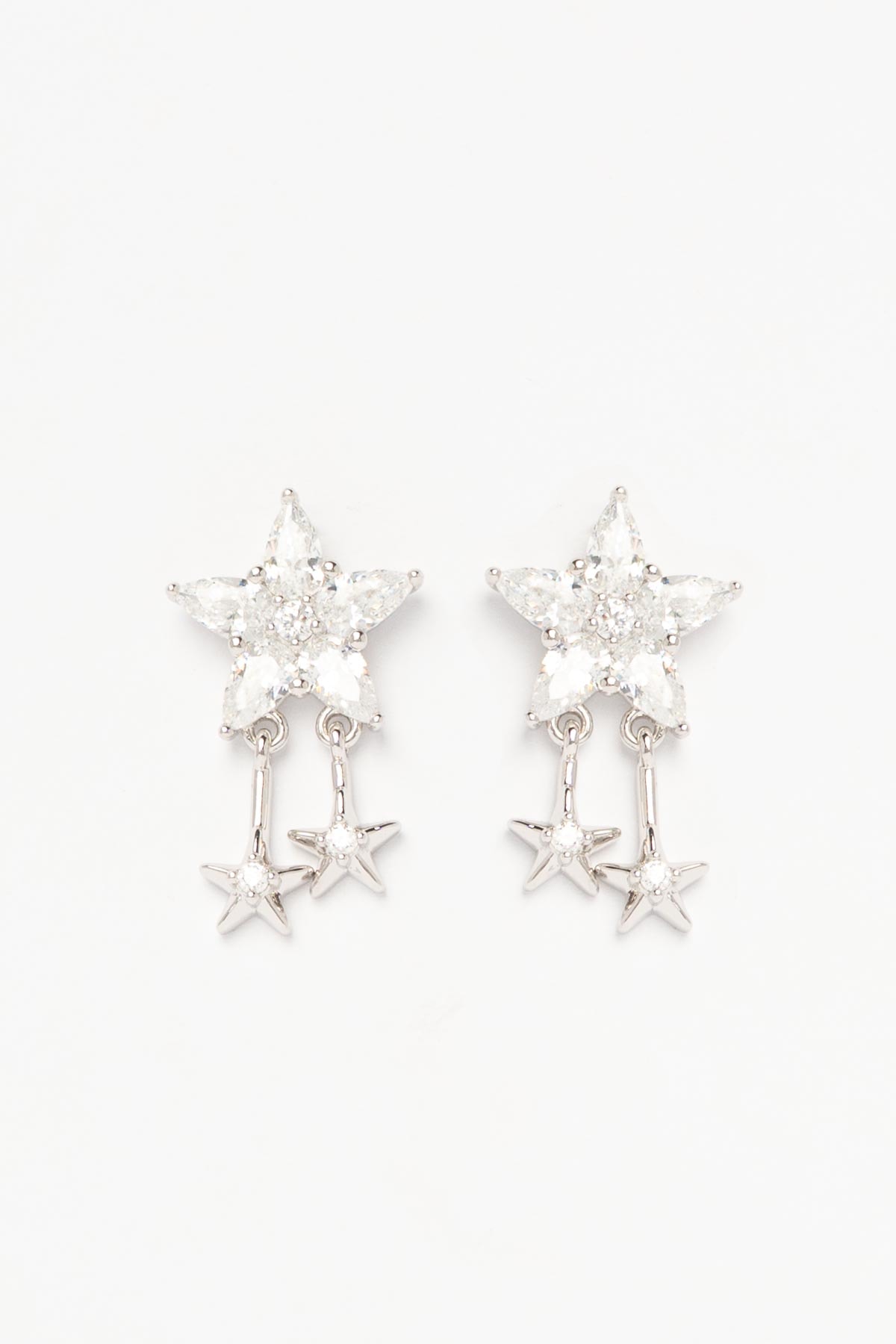 Silver Yıldız Sallantılı Kristal Taş Detay Büyük Yıldız Luxury Küpe AKE9397