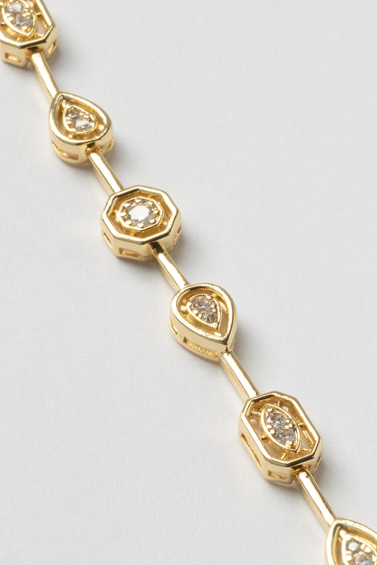Gold 14K Altıgen Ve Damla Tasarım Zirkon Detay Luxury Bileklik ABL7385