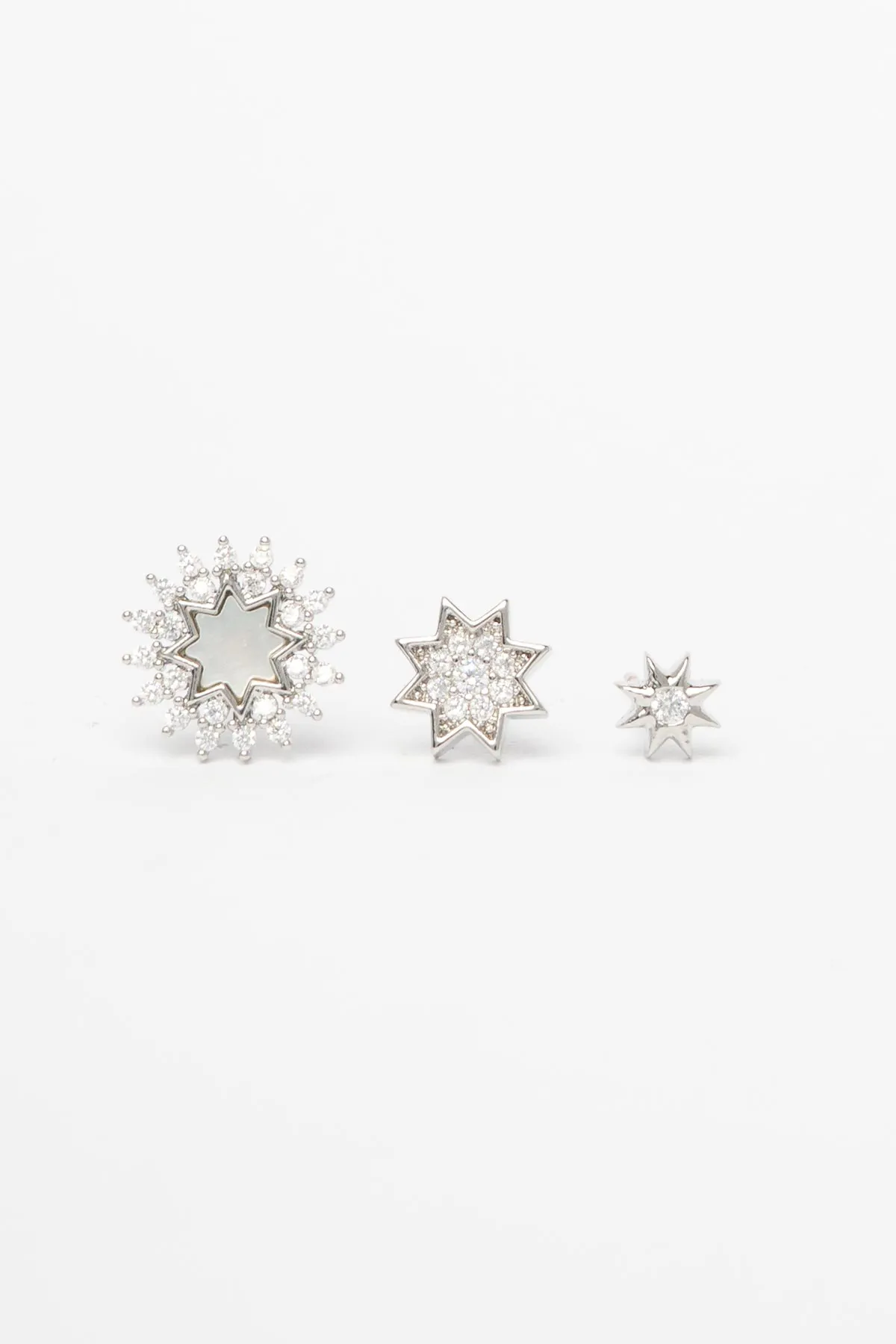 Silver İçi Sedef Zirkon Kenarlı Yıldızlar Çoklu Glory Küpe AKE9727