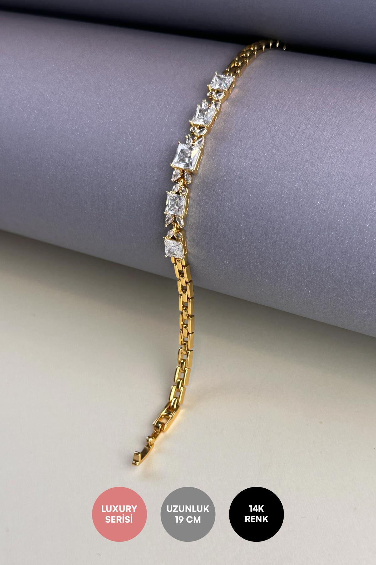 Gold Minimal Damla Taş Detay Beş Sıra Baget Taş Luxury Bileklik ABL7193