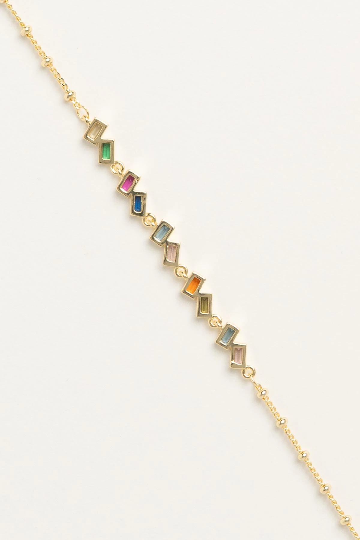 Gold Sarmal Mini Topçuklu Zincir Renkli Taş Sıralı Luxury Bileklik ABL7603