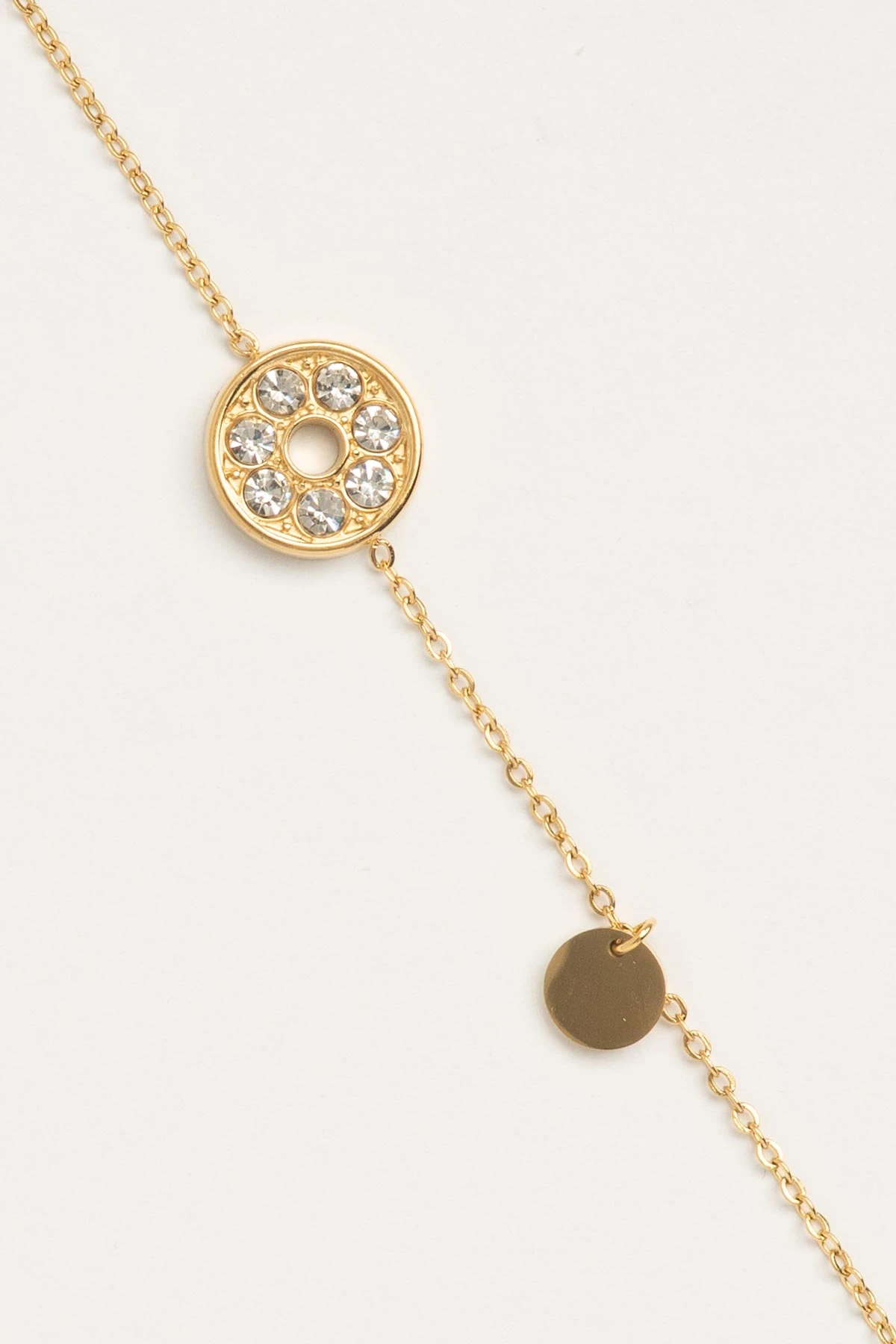 Gold Zirkon Daire Detay Ve Minimal Pul Sallantılı Çelik Bileklik ABL7057