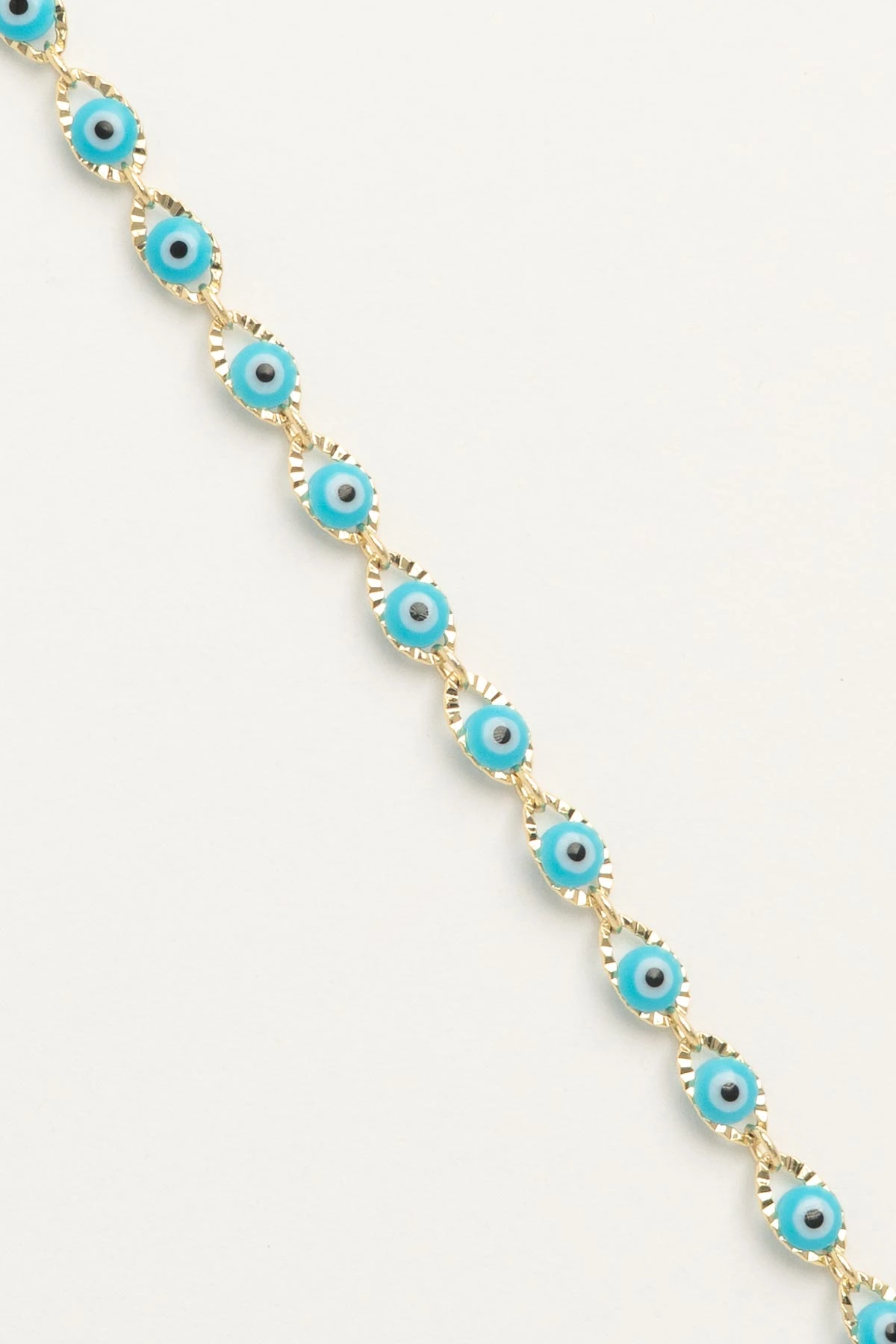 Gold Zincir Turkuaz Nazar Boncuk Sıralı Luxury Bileklik ABL7600