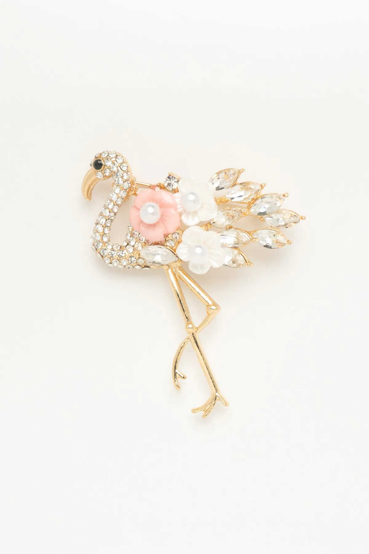 Kristal Taş Tasarım Flamingo Yaka Broşu ABR9206