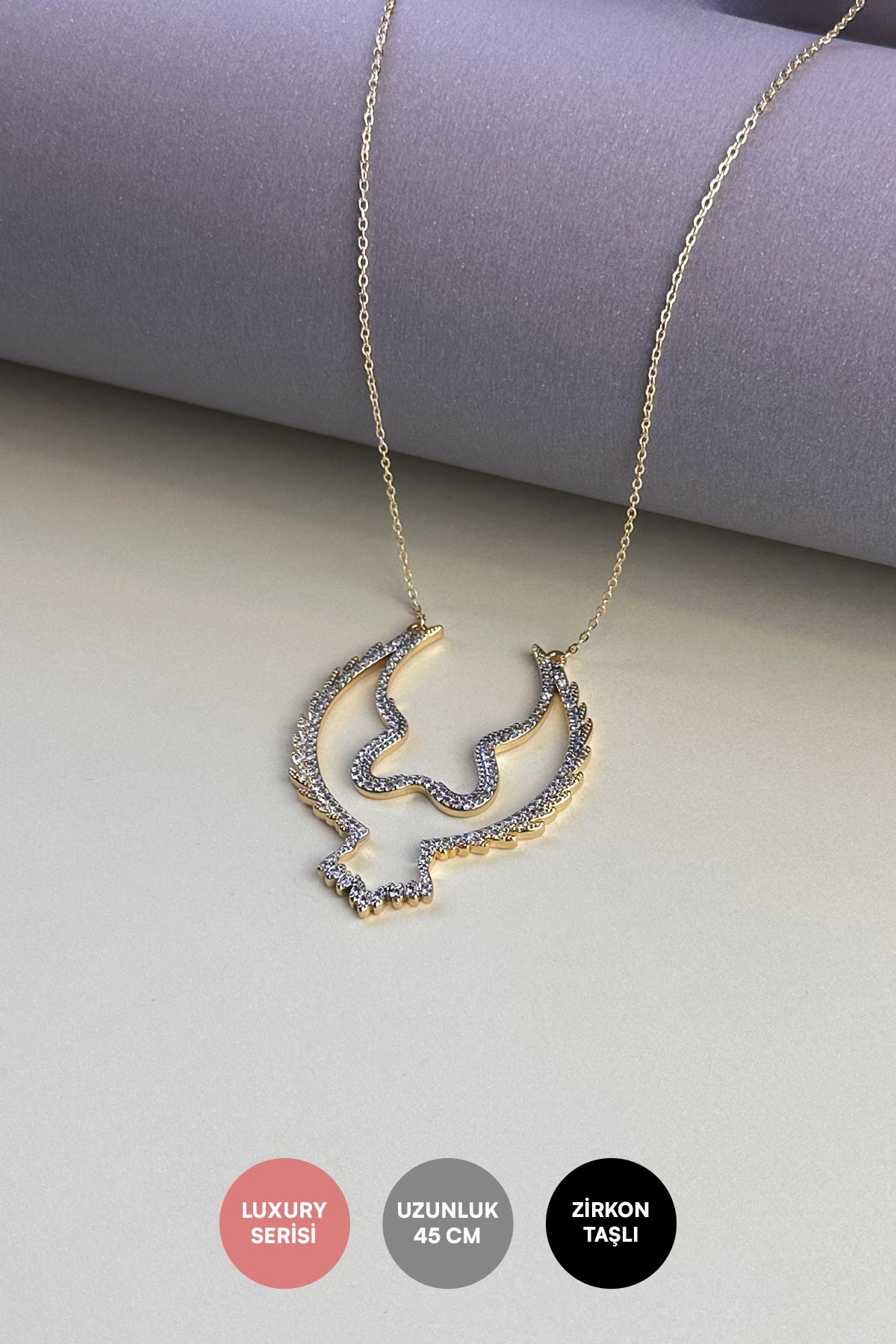 Gold Minimal Zincir Zirkon Flareon Çelik Kolye 45 cm AKL3965