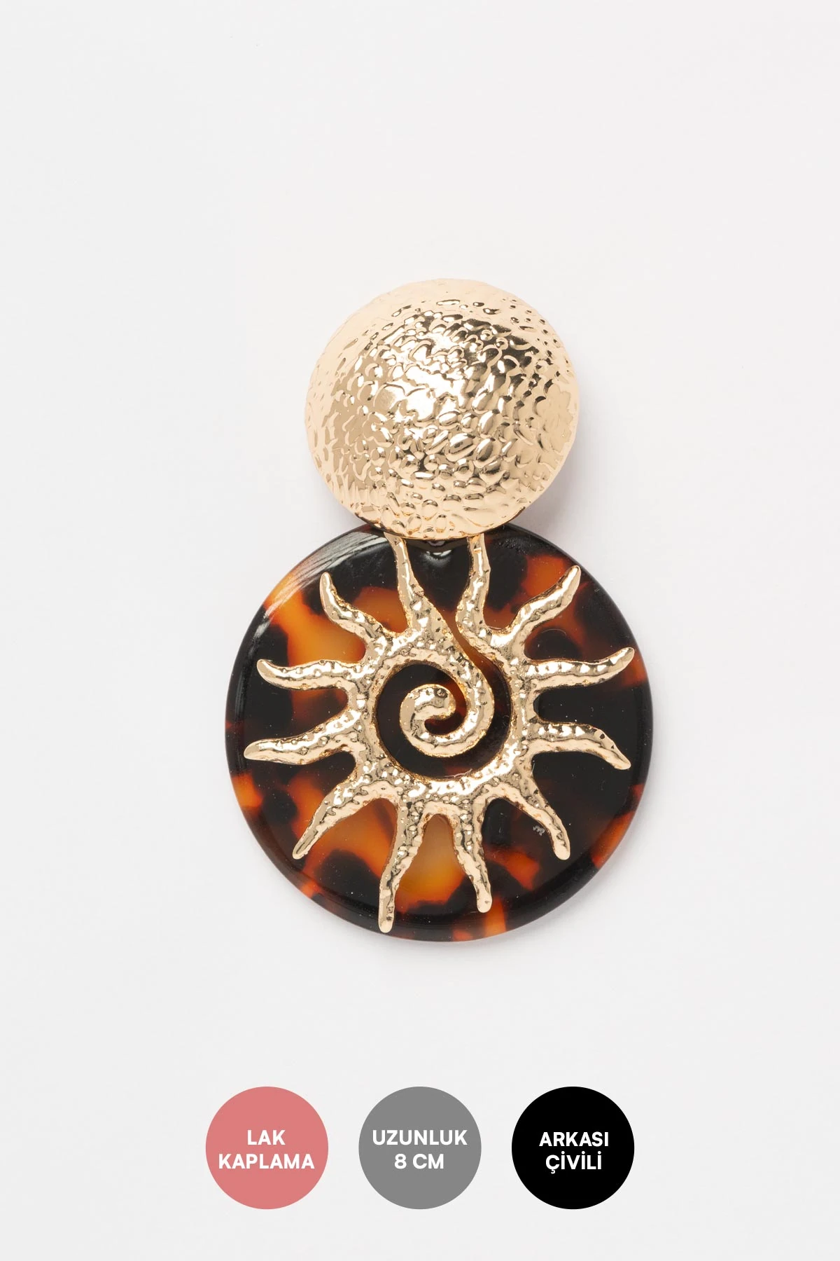 Gold Desenli Düğme Güneş Desen Leopar Tasarım Stefany Küpe AKE9568