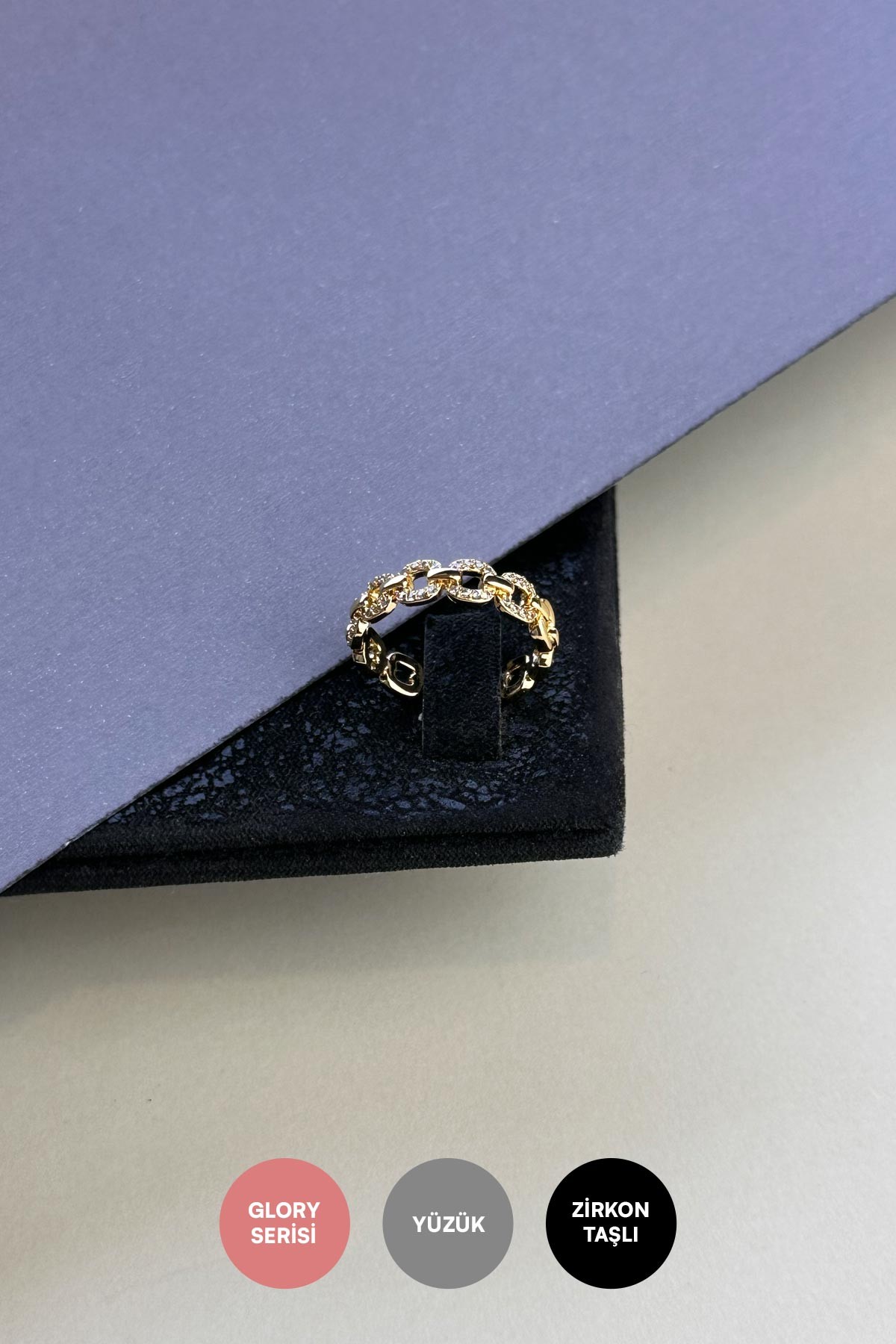 Gold Zirkon Çerçeve Minimal Kareler Tasarım Glory Yüzük AYZ8385